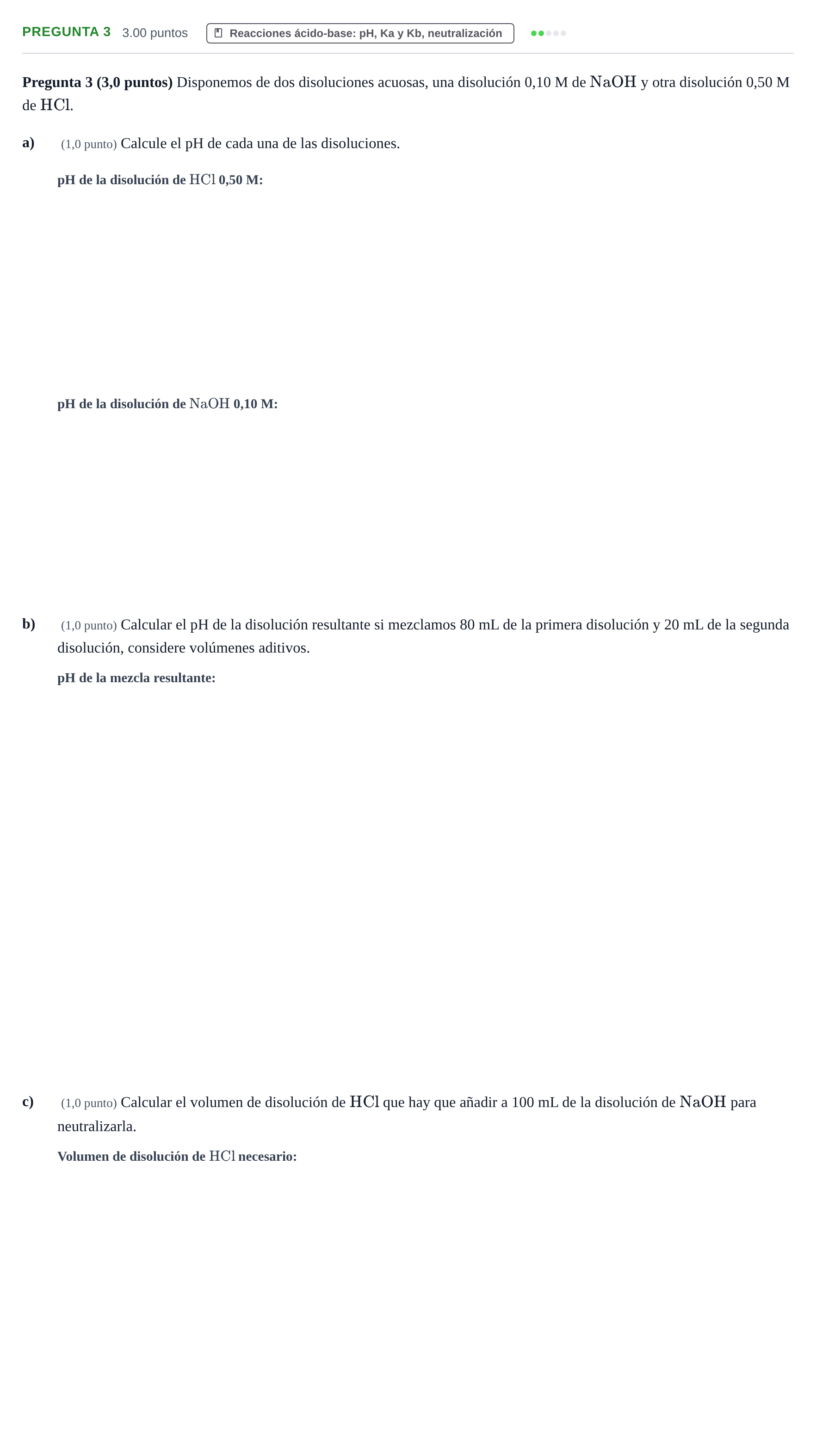 Enunciado: Pregunta 3 · Química PAU Castilla-La Mancha Ordinaria 2022