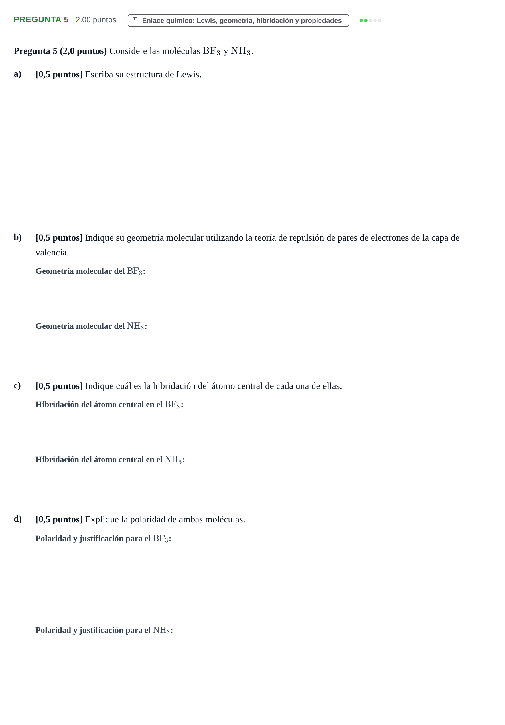 Enunciado: Pregunta 5 · Química PAU Castilla-La Mancha Ordinaria 2022