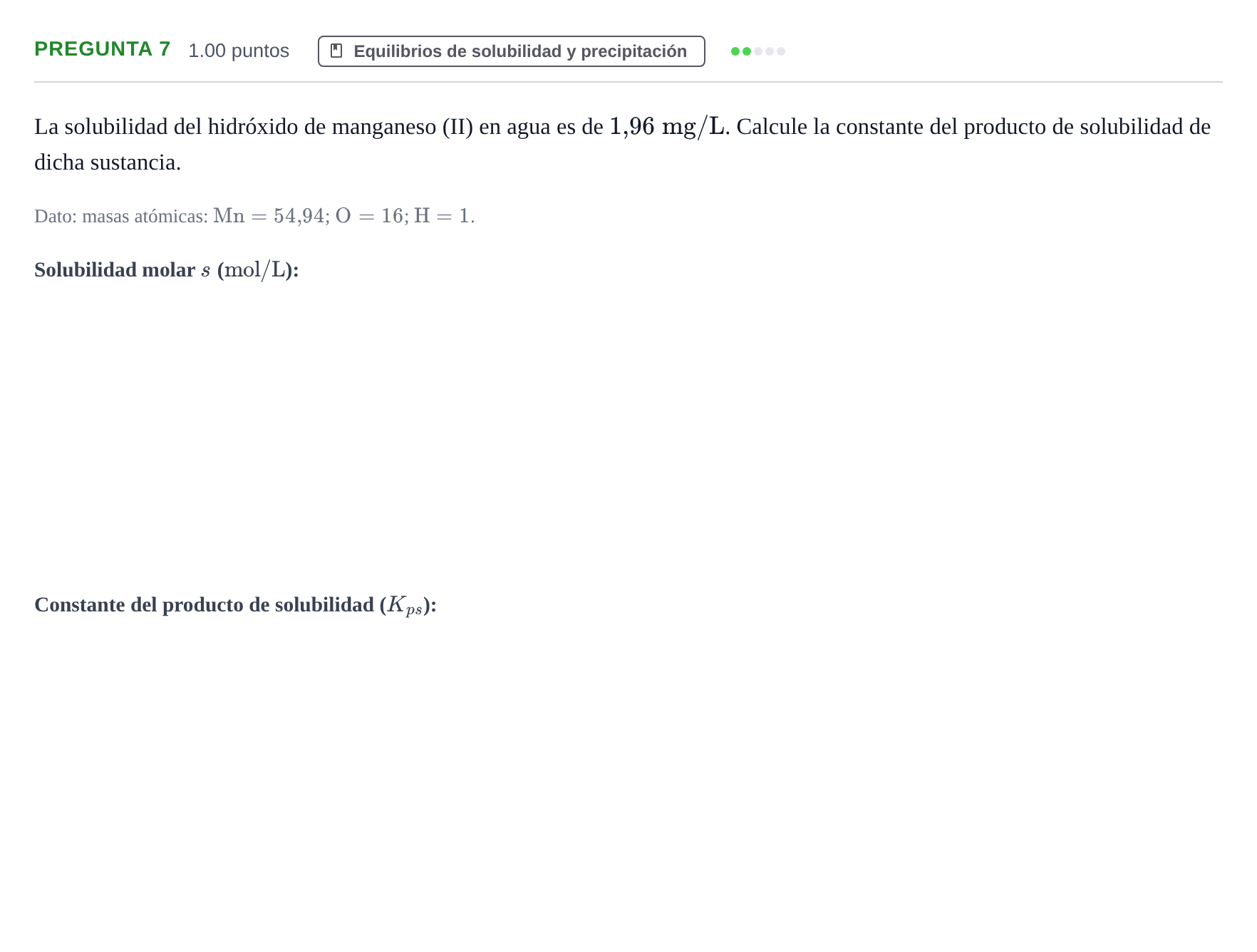 Enunciado: Pregunta 7 · Química PAU Castilla-La Mancha Ordinaria 2022