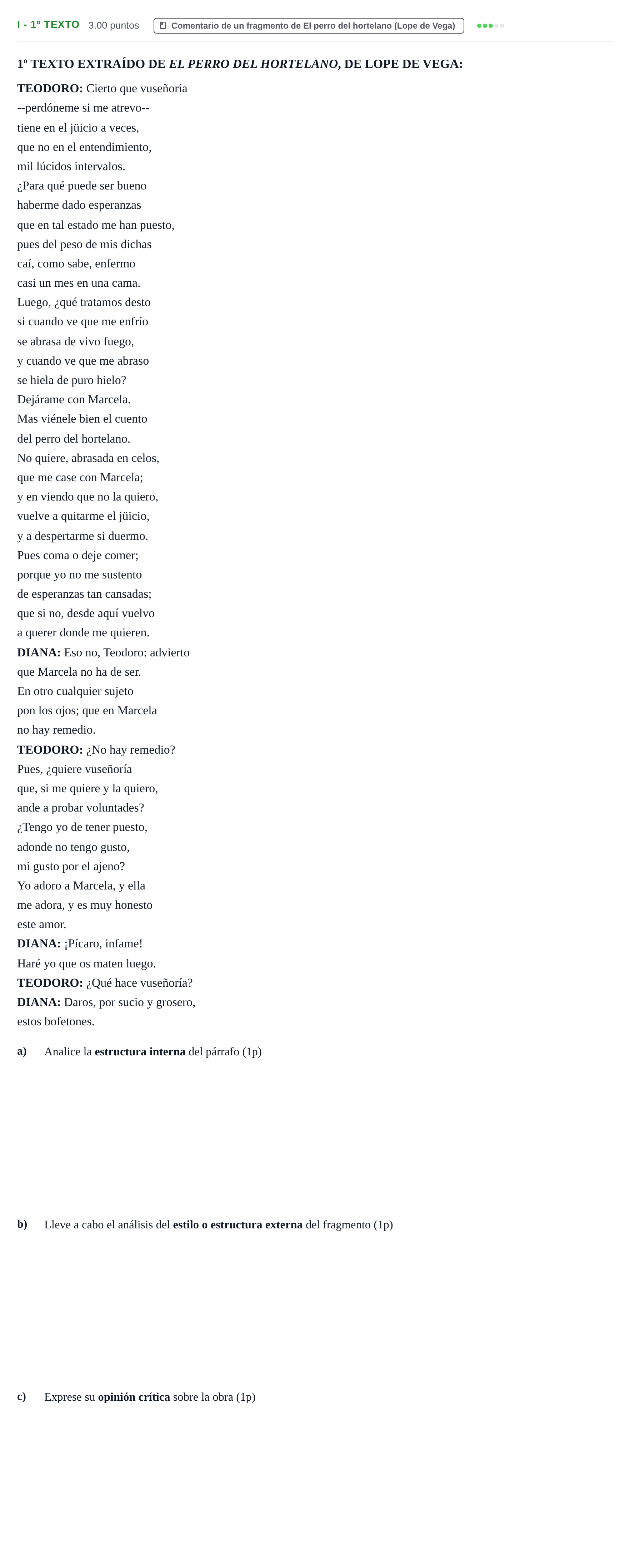 Enunciado: Ejercicio I - 1º Texto · Artes Escénicas PAU Castilla-La Mancha Extraordinaria 2021