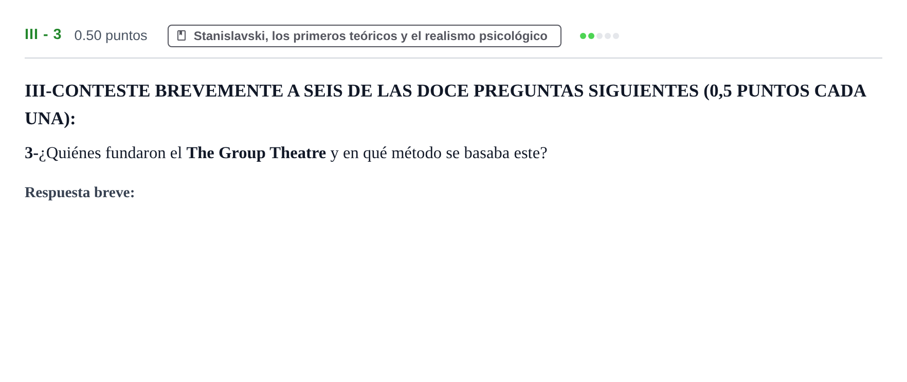 Enunciado: Ejercicio III - 3 · Artes Escénicas PAU Castilla-La Mancha Extraordinaria 2021