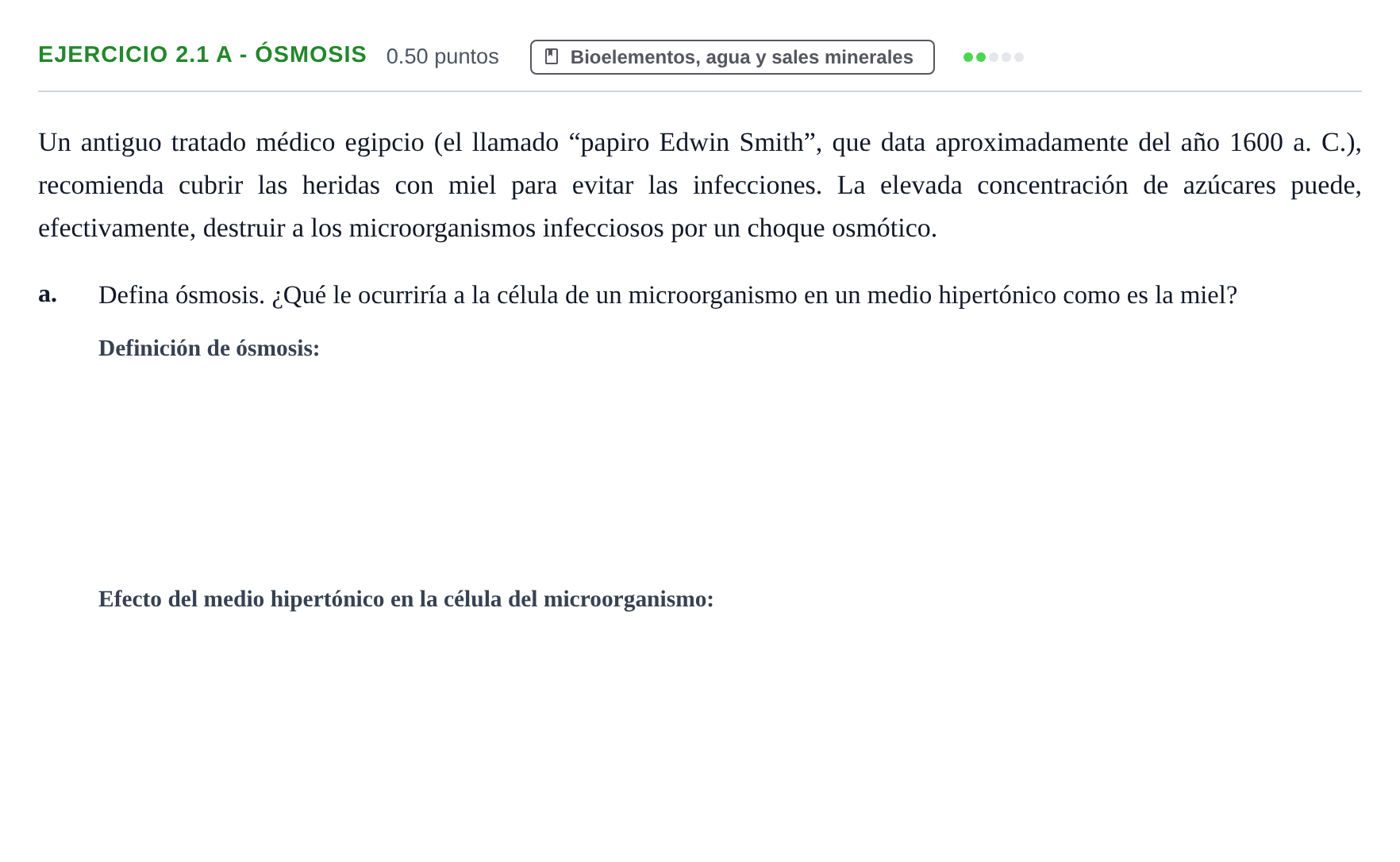 Enunciado: Ejercicio 2.1 a - Ósmosis · Biología PAU Castilla-La Mancha Extraordinaria 2021