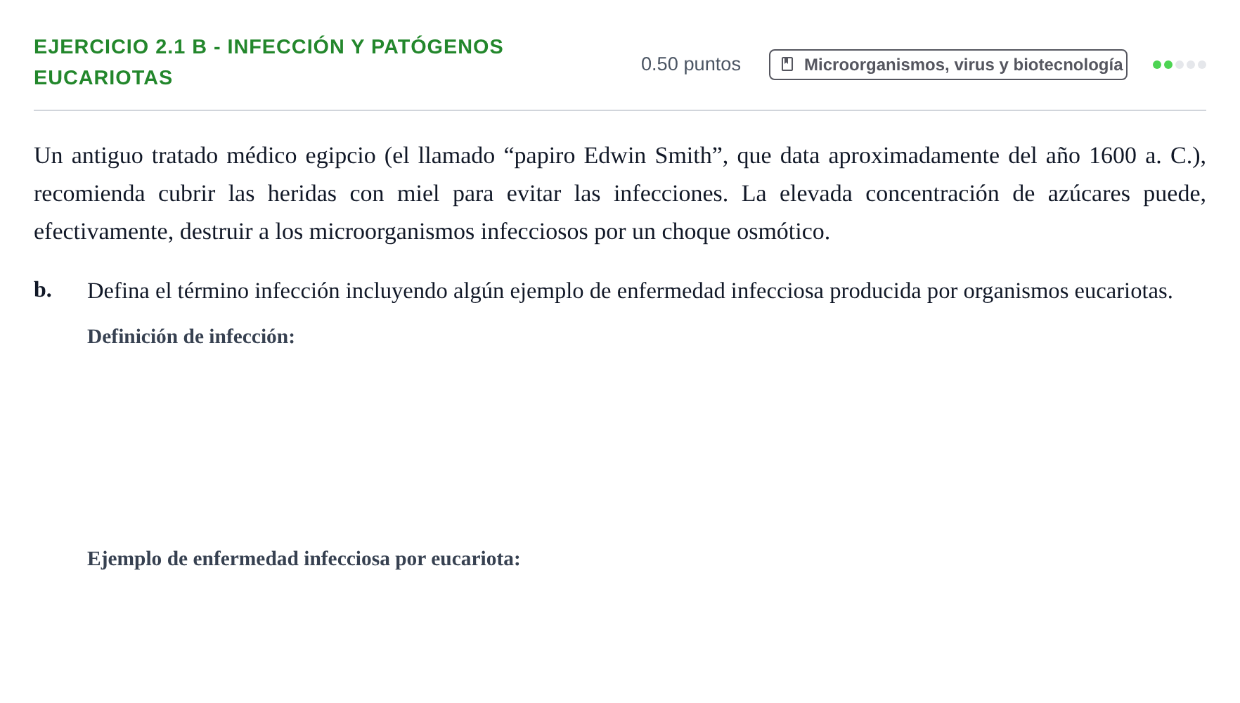 Enunciado: Ejercicio 2.1 b - Infección y patógenos eucariotas · Biología PAU Castilla-La Mancha Extraordinaria 2021