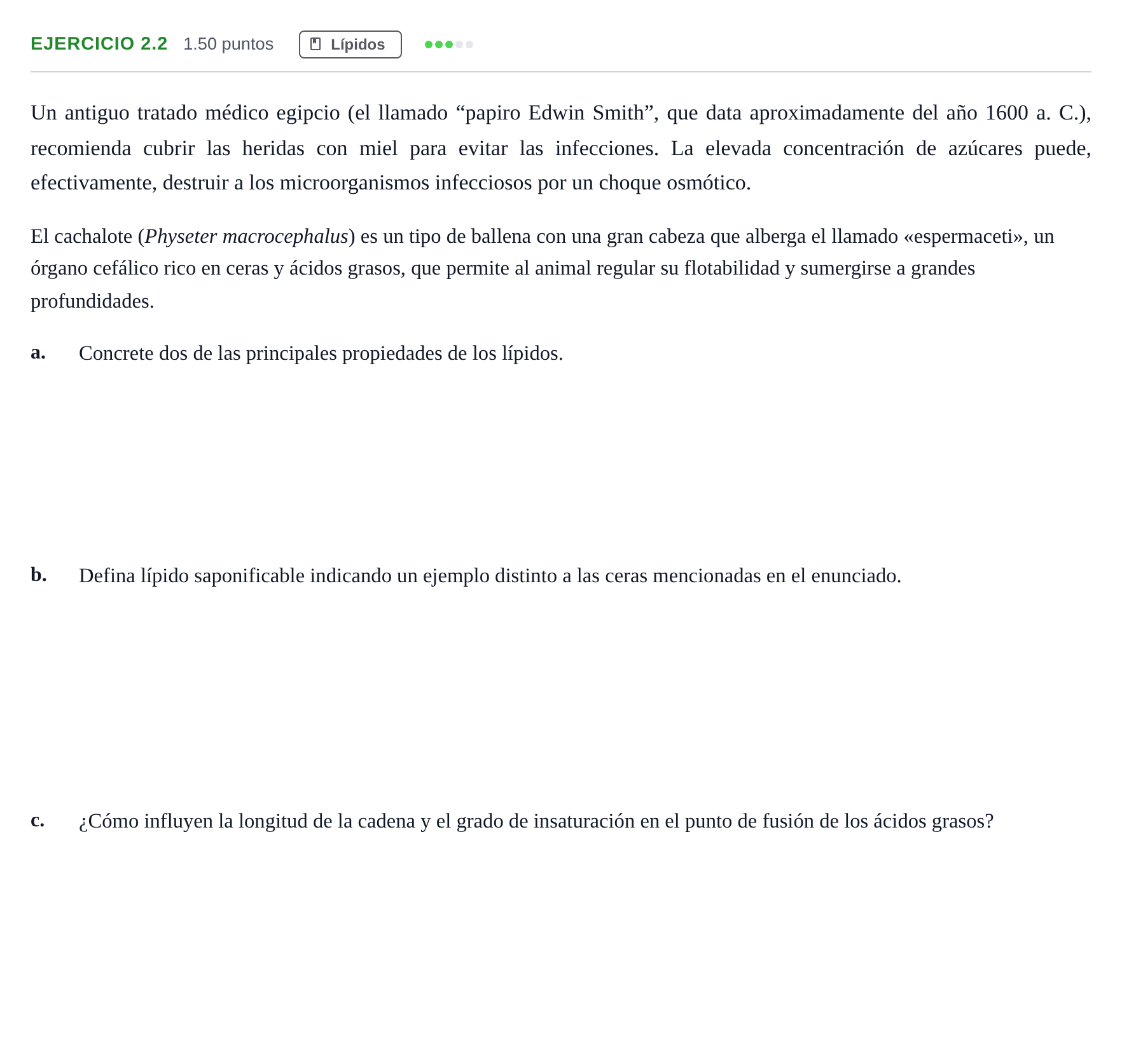 Enunciado: Ejercicio 2.2 - Lípidos · Biología PAU Castilla-La Mancha Extraordinaria 2021