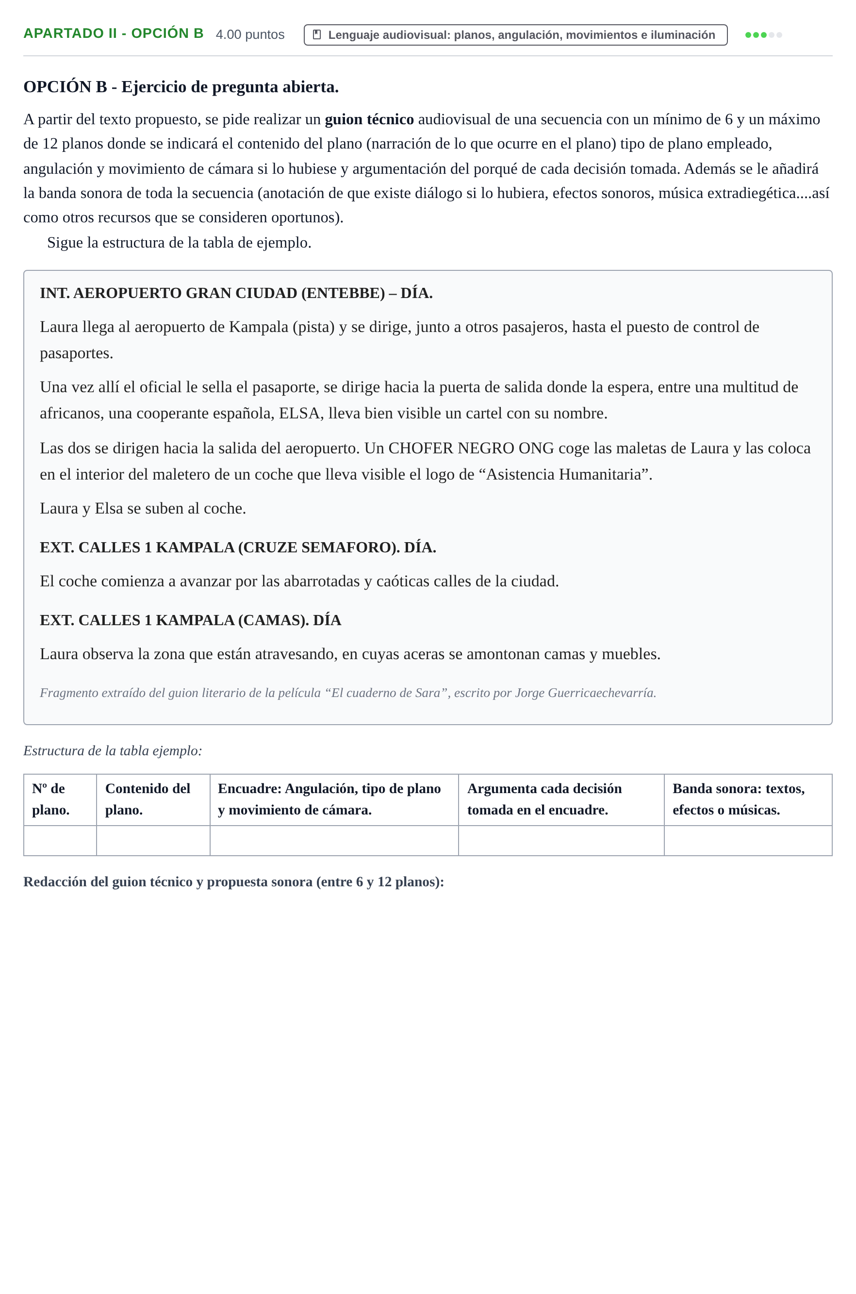 Enunciado: Apartado II - Opción B · Cultura Audiovisual II PAU Castilla-La Mancha Ordinaria 2021