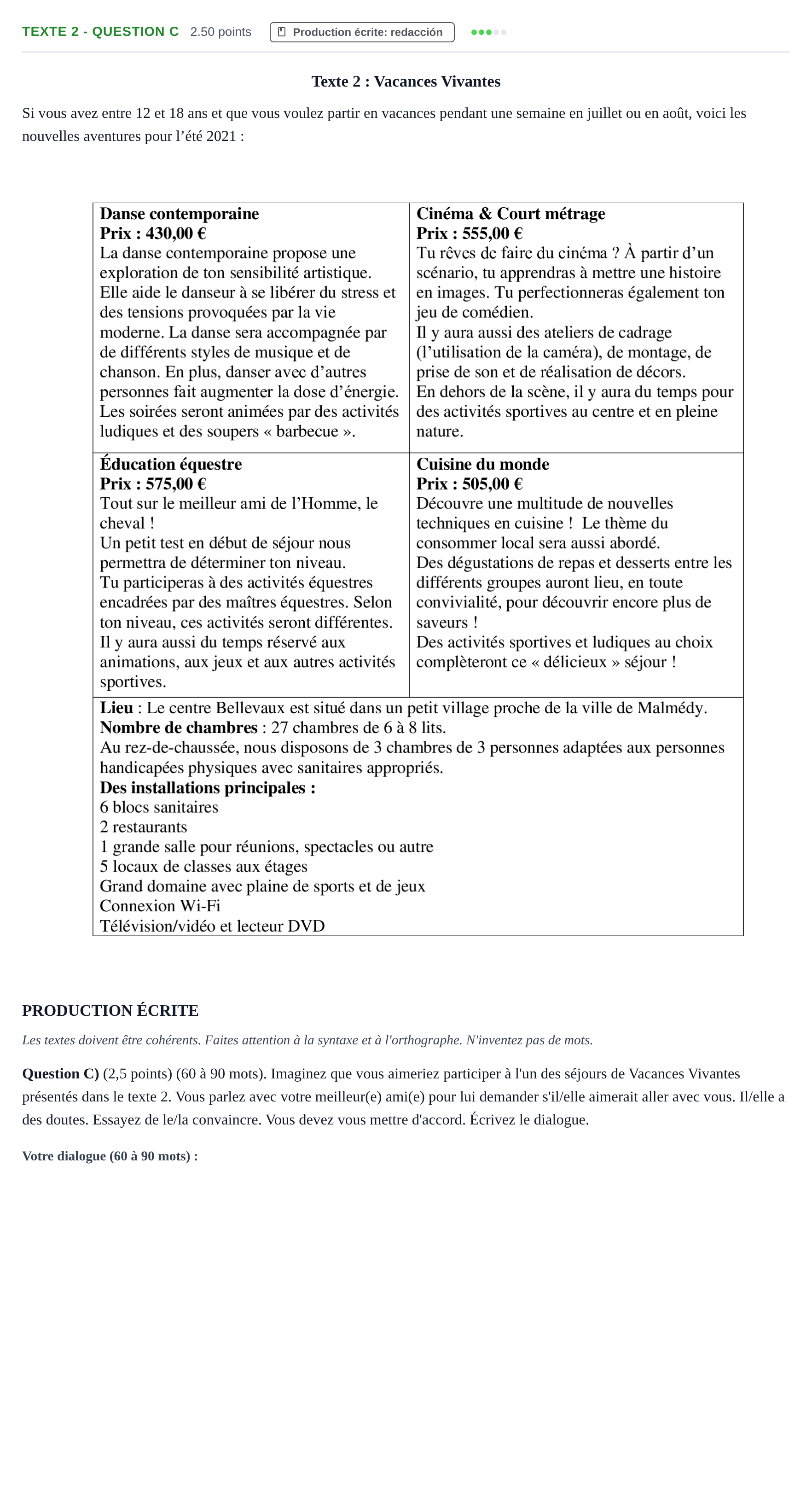 Enunciado: Ejercicio Texte 2 - Question C · Francés PAU Castilla-La Mancha Extraordinaria 2021