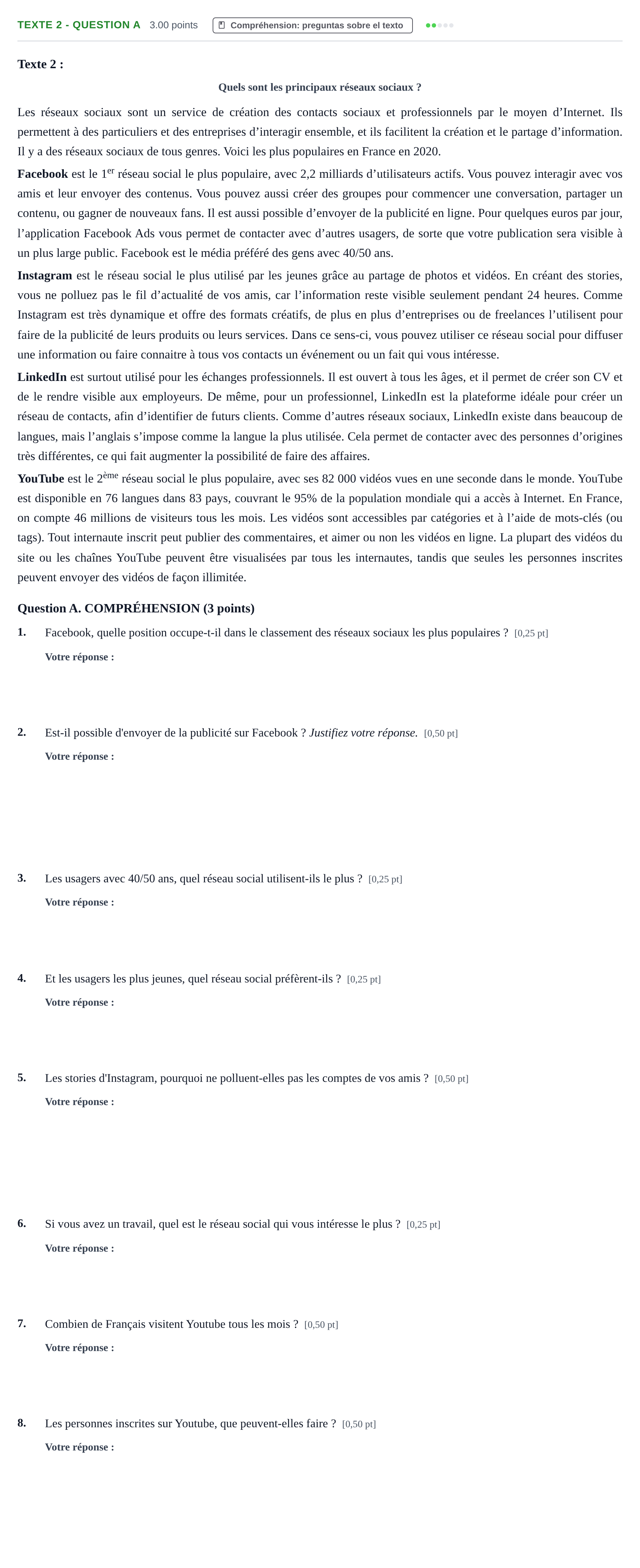 Enunciado: Ejercicio Texte 2 - Question A · Francés PAU Castilla-La Mancha Ordinaria 2021