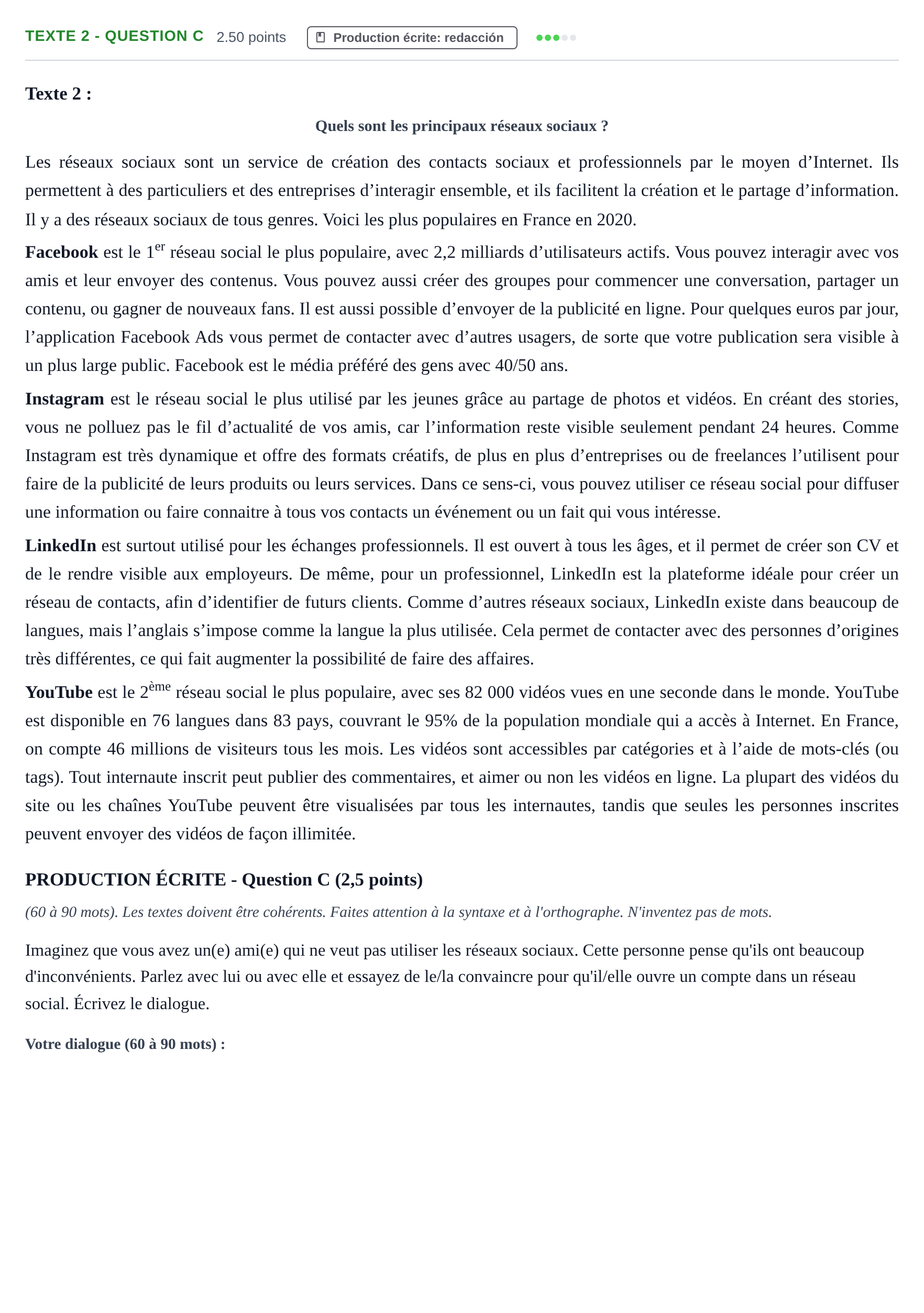 Enunciado: Ejercicio Texte 2 - Question C · Francés PAU Castilla-La Mancha Ordinaria 2021
