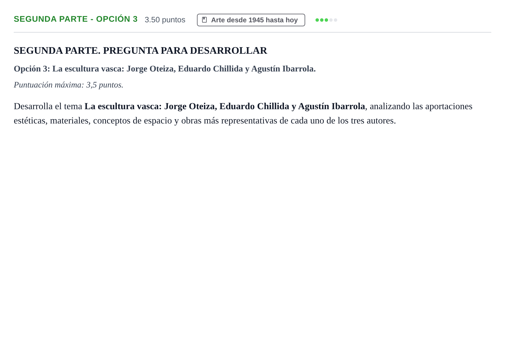 Enunciado: Ejercicio Segunda parte - Opción 3 · Fundamentos Artísticos PAU Castilla-La Mancha Ordinaria (Fundamentos del Arte II) 2021