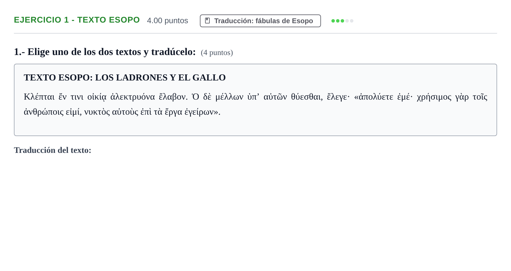 Enunciado: Ejercicio 1 - Texto Esopo · Griego II PAU Castilla-La Mancha Extraordinaria 2021