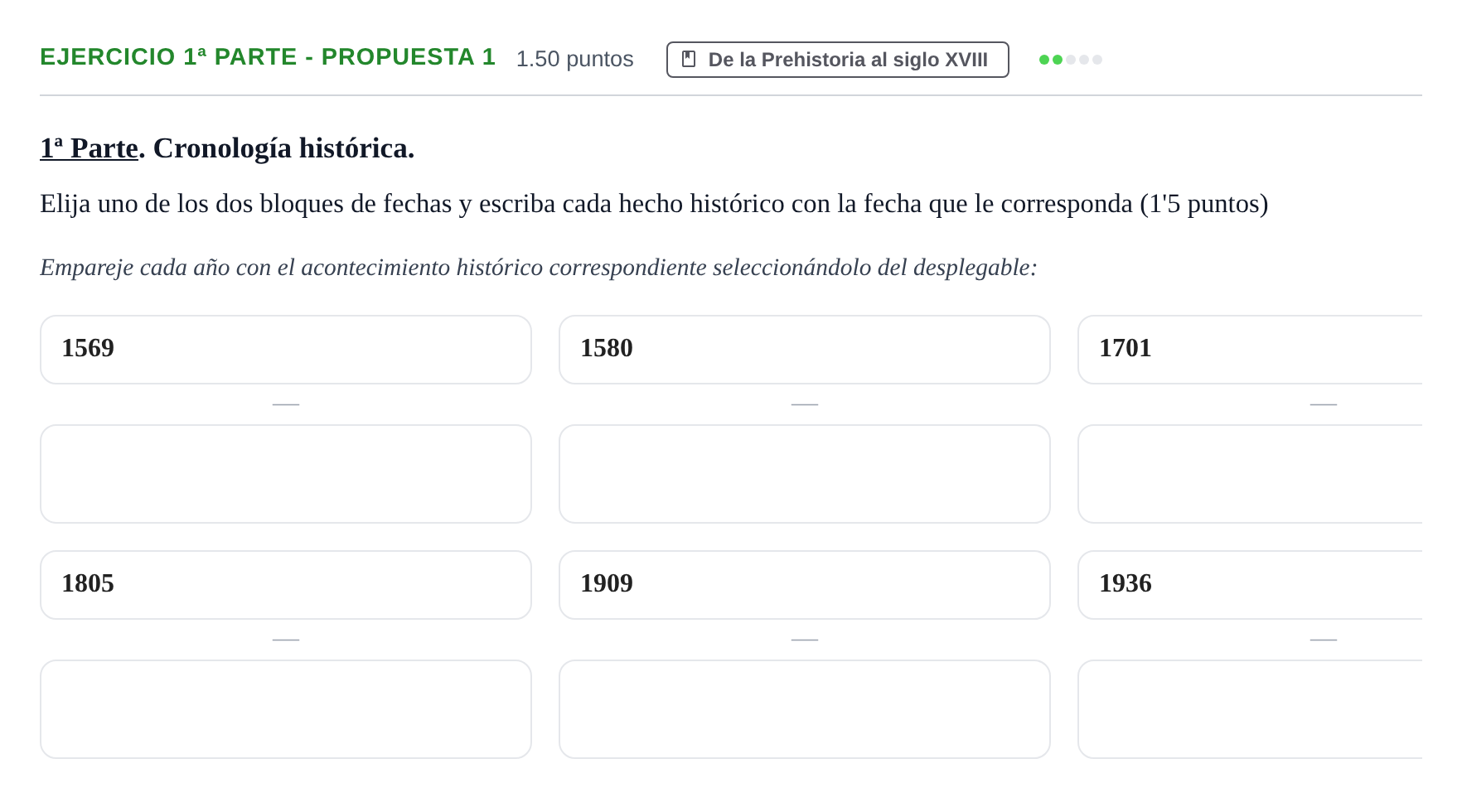 Enunciado: Ejercicio 1ª Parte - Propuesta 1 · Historia de España PAU Castilla-La Mancha Ordinaria (Ciencias) 2021
