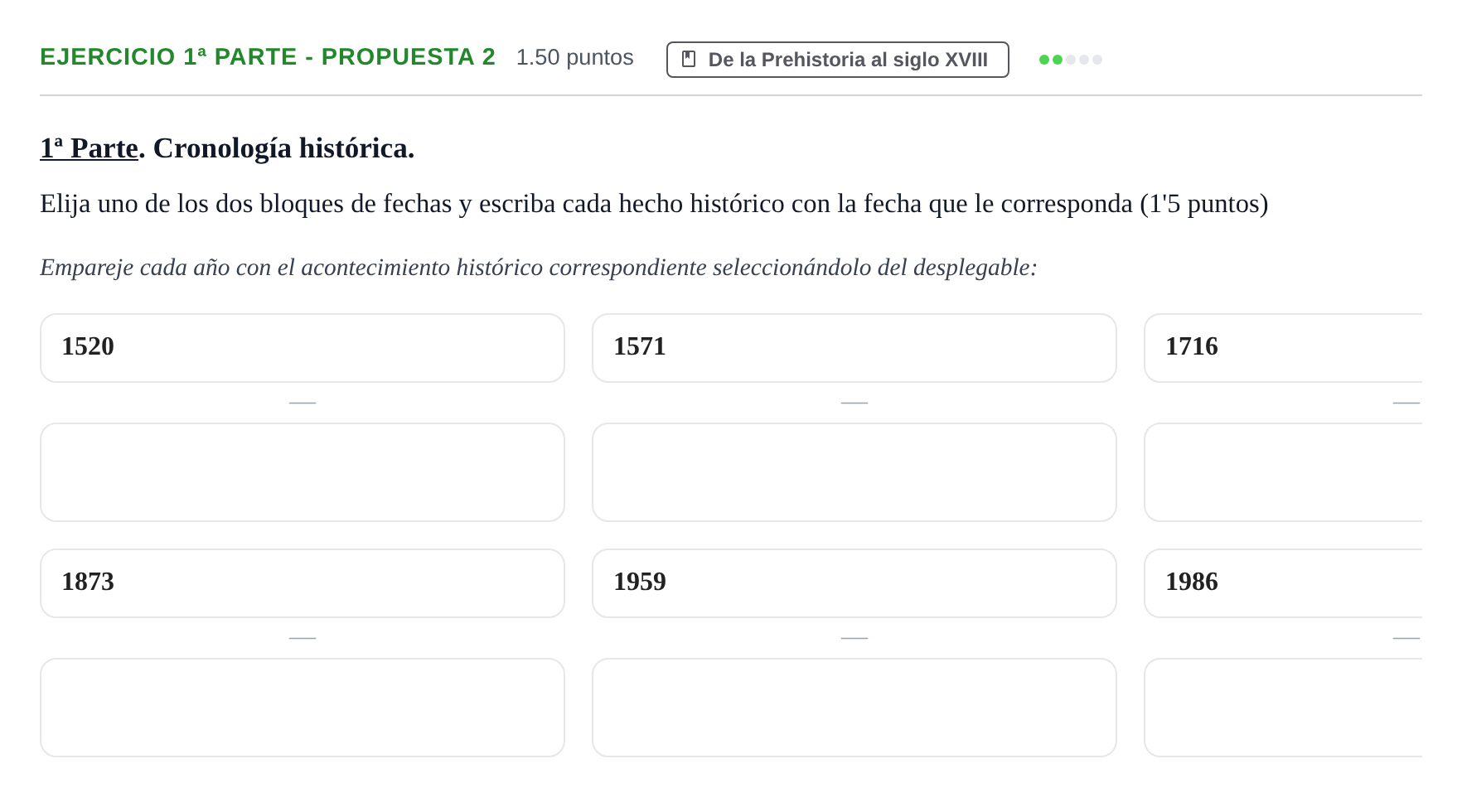 Enunciado: Ejercicio 1ª Parte - Propuesta 2 · Historia de España PAU Castilla-La Mancha Ordinaria (Ciencias) 2021
