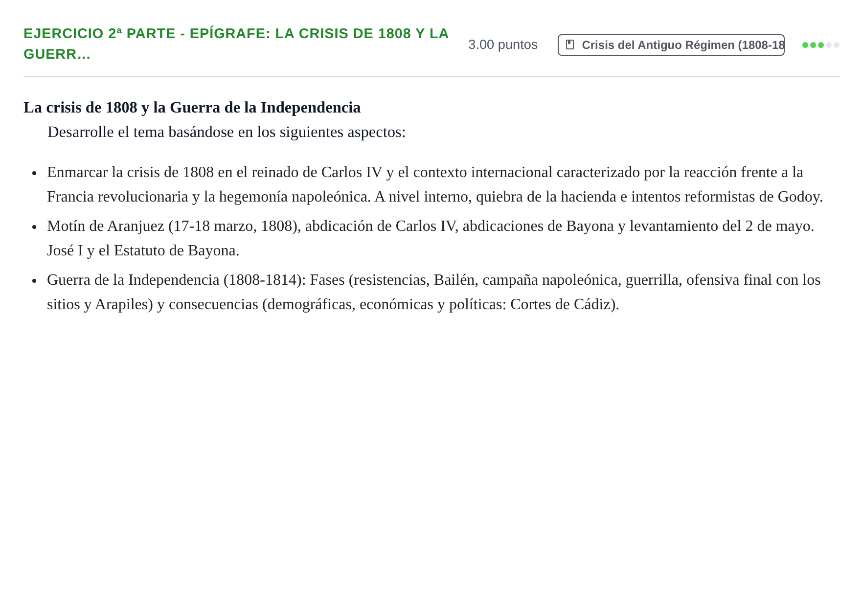 Enunciado: Ejercicio 2ª Parte - Epígrafe: La crisis de 1808 y la Guerr… · Historia de España PAU Castilla-La Mancha Ordinaria (Humanidades, CC.SS. y Artes) 2021