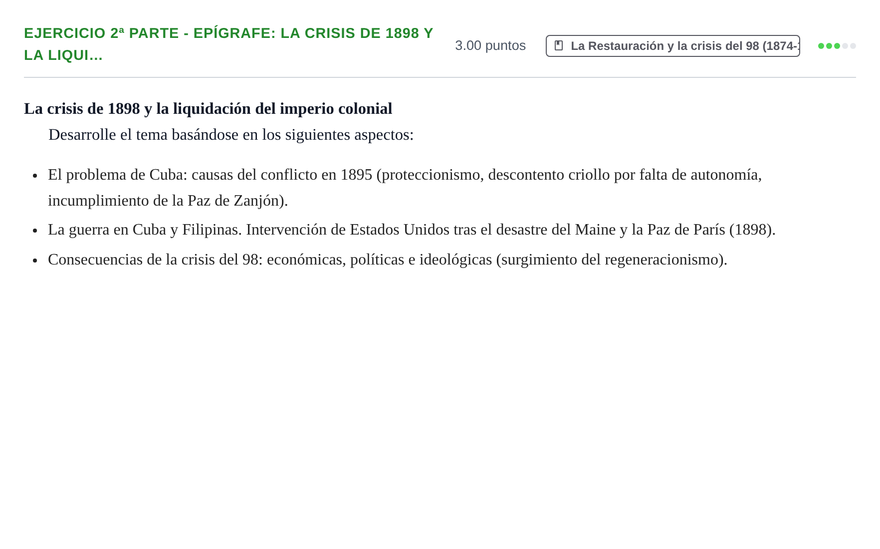 Enunciado: Ejercicio 2ª Parte - Epígrafe: La crisis de 1898 y la liqui… · Historia de España PAU Castilla-La Mancha Ordinaria (Humanidades, CC.SS. y Artes) 2021