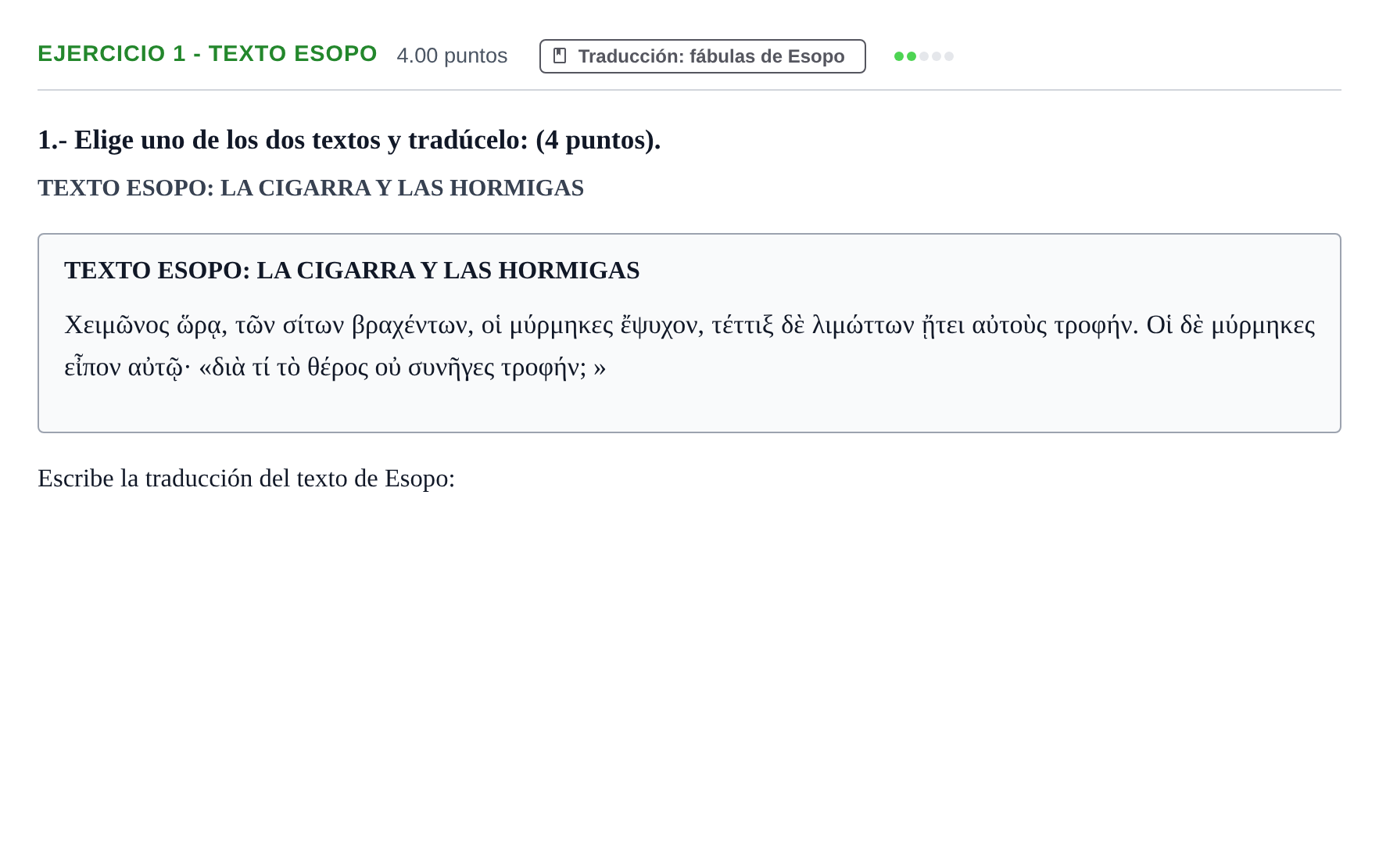 Enunciado: Ejercicio 1 - Texto Esopo · Griego II PAU Castilla-La Mancha Ordinaria 2021