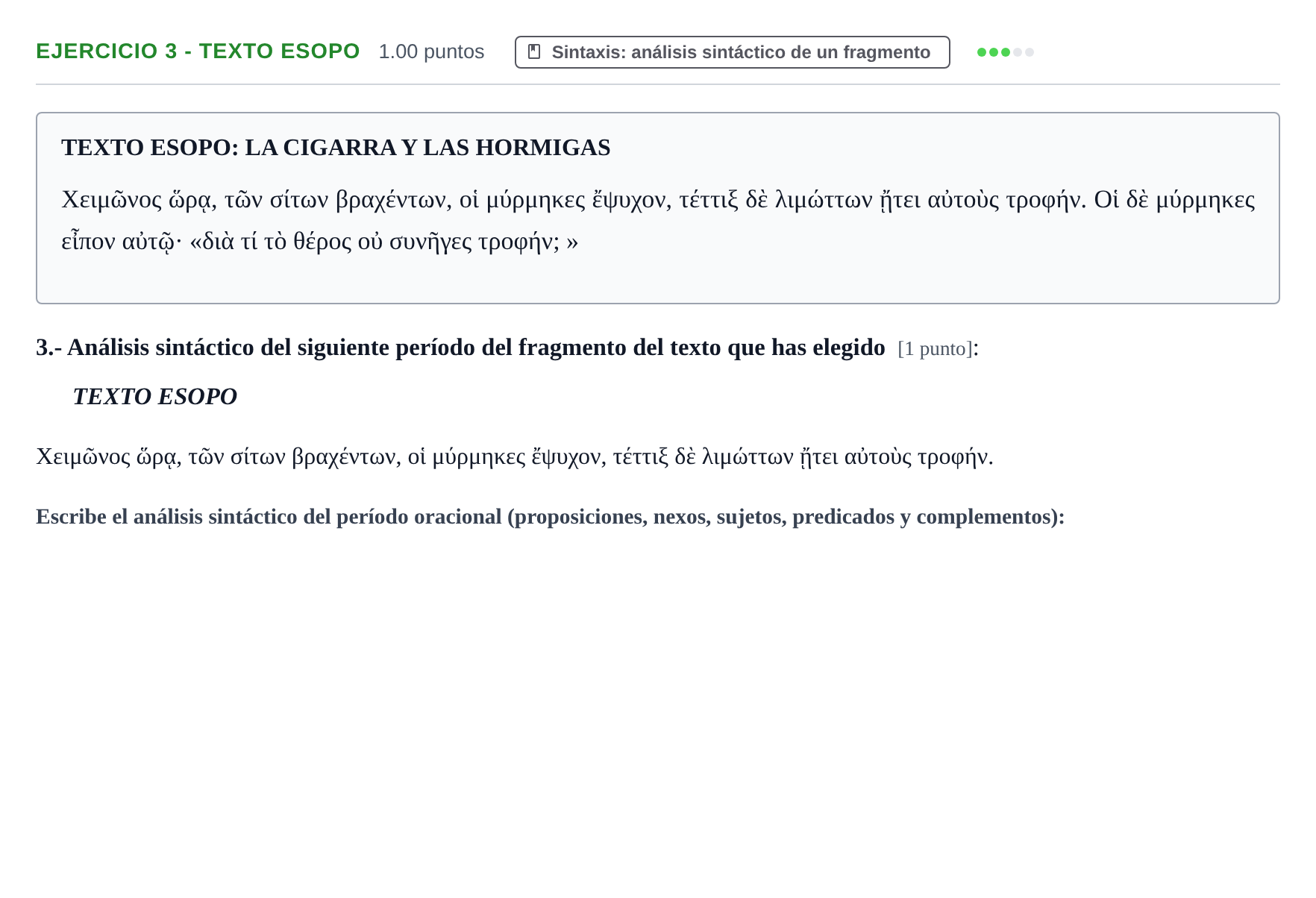 Enunciado: Ejercicio 3 - Texto Esopo · Griego II PAU Castilla-La Mancha Ordinaria 2021
