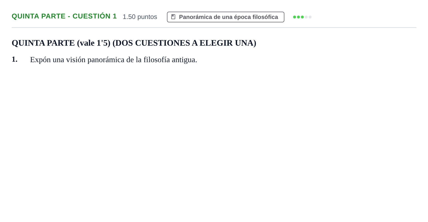 Enunciado: Ejercicio Quinta parte - Cuestión 1 · Historia de la Filosofía PAU Castilla-La Mancha Extraordinaria 2021
