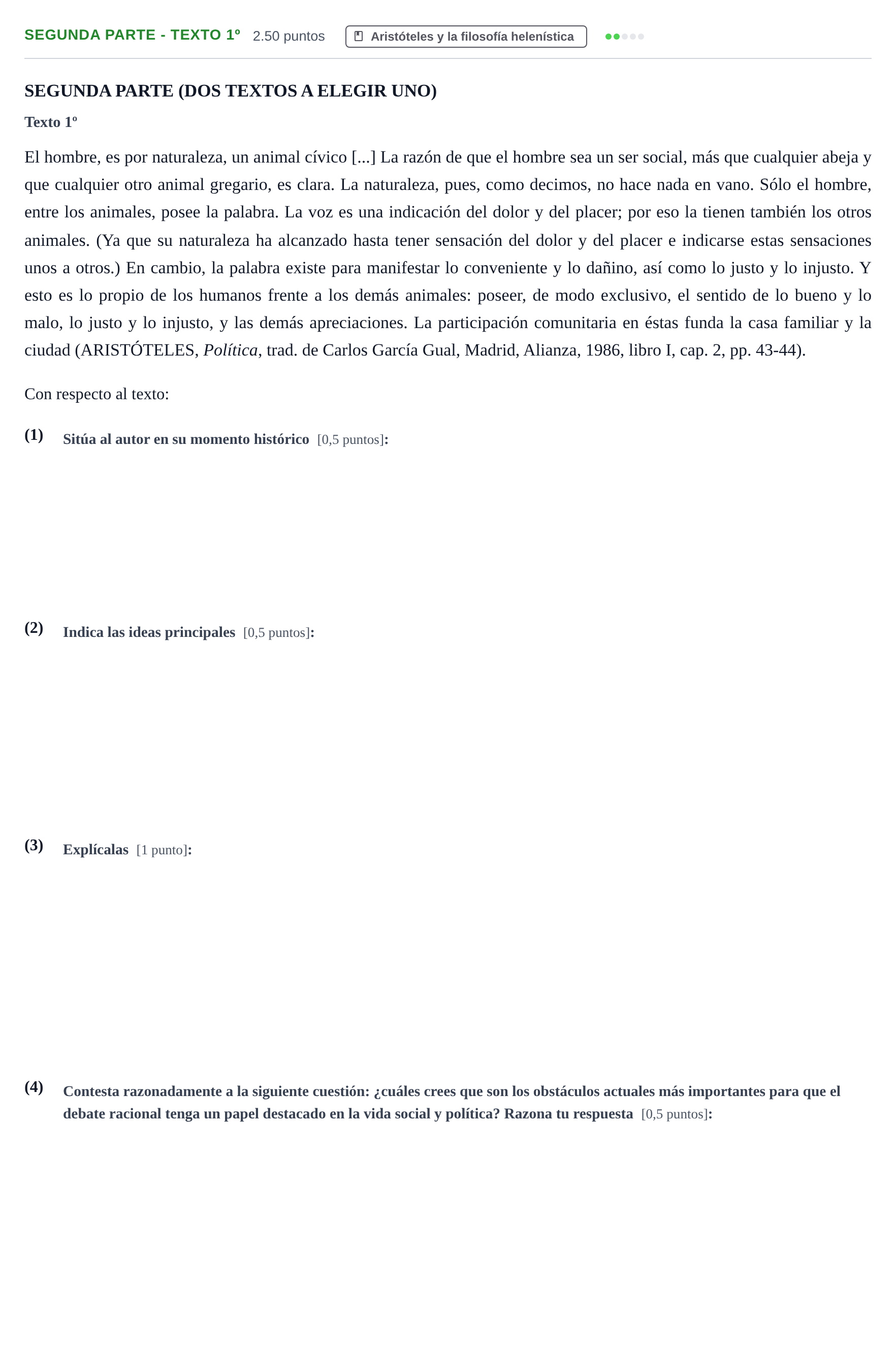 Enunciado: Ejercicio Segunda parte - Texto 1º · Historia de la Filosofía PAU Castilla-La Mancha Extraordinaria 2021