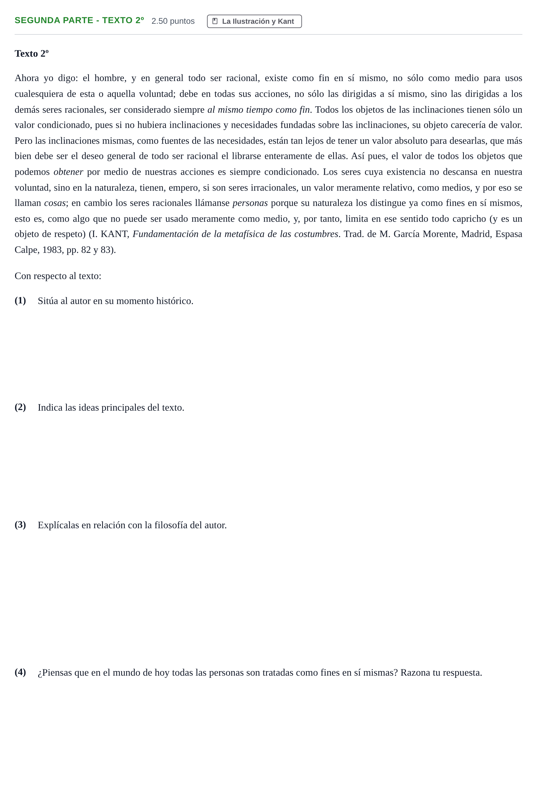 Enunciado: Ejercicio Segunda parte - Texto 2º · Historia de la Filosofía PAU Castilla-La Mancha Extraordinaria 2021