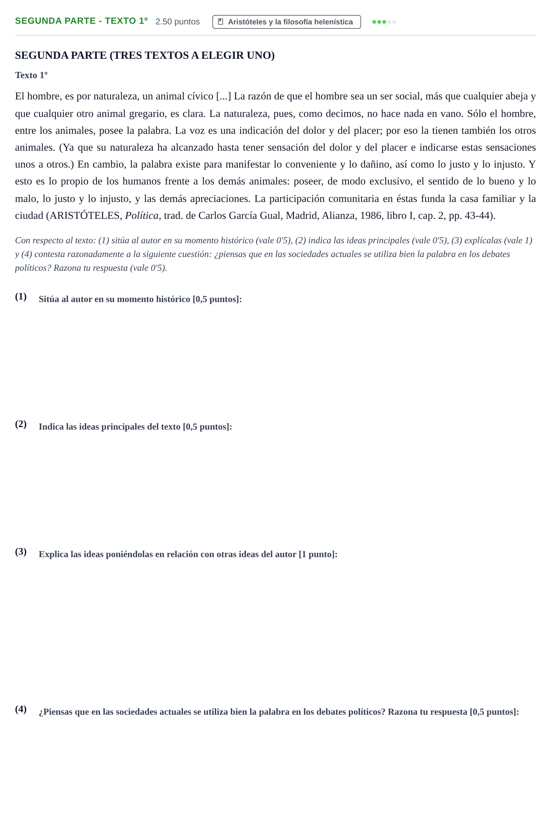 Enunciado: Ejercicio Segunda parte - Texto 1º · Historia de la Filosofía PAU Castilla-La Mancha Ordinaria 2021