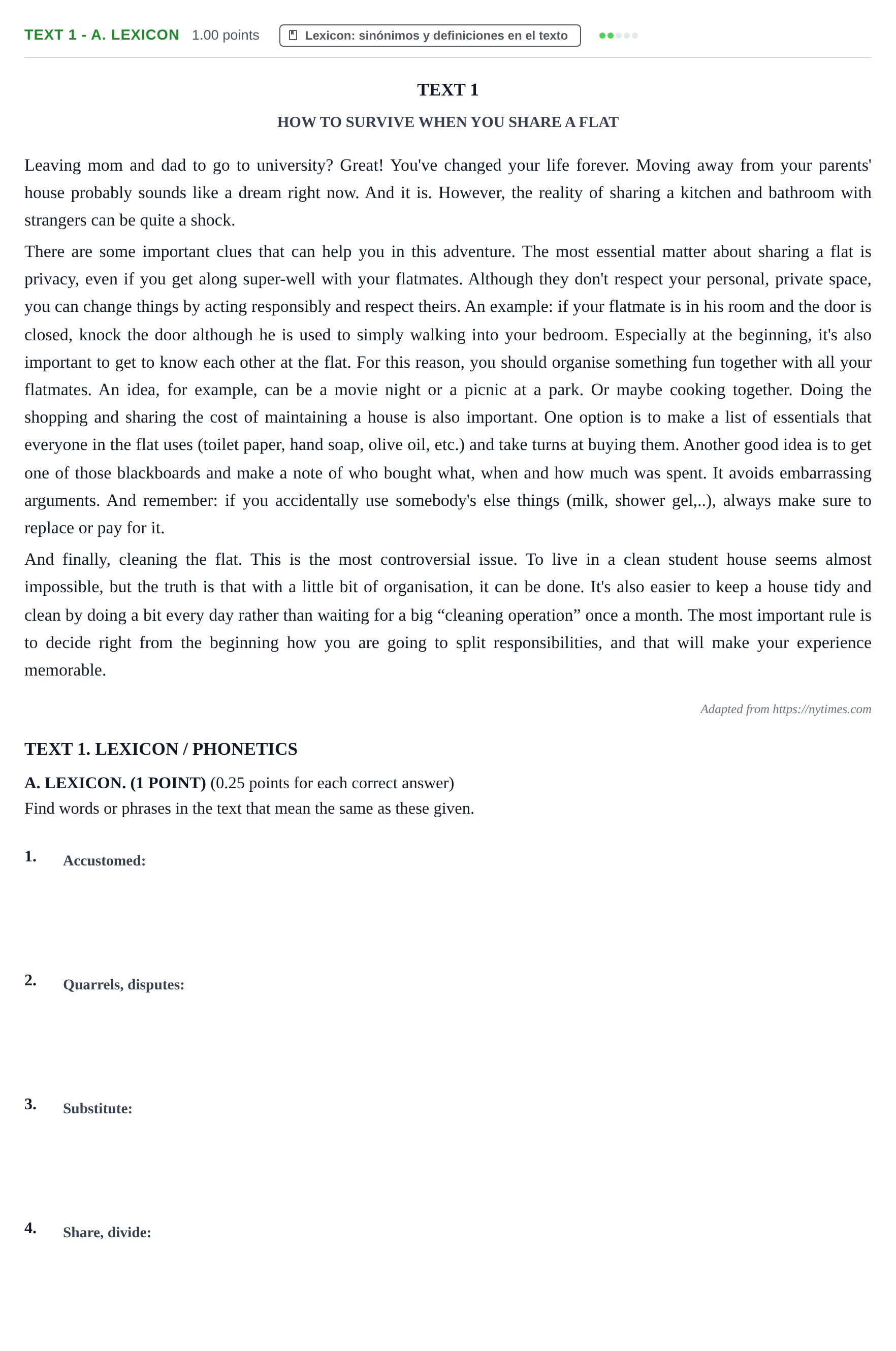 Enunciado: Ejercicio Text 1 - A. Lexicon · Inglés PAU Castilla-La Mancha Ordinaria (Ciencias) 2021