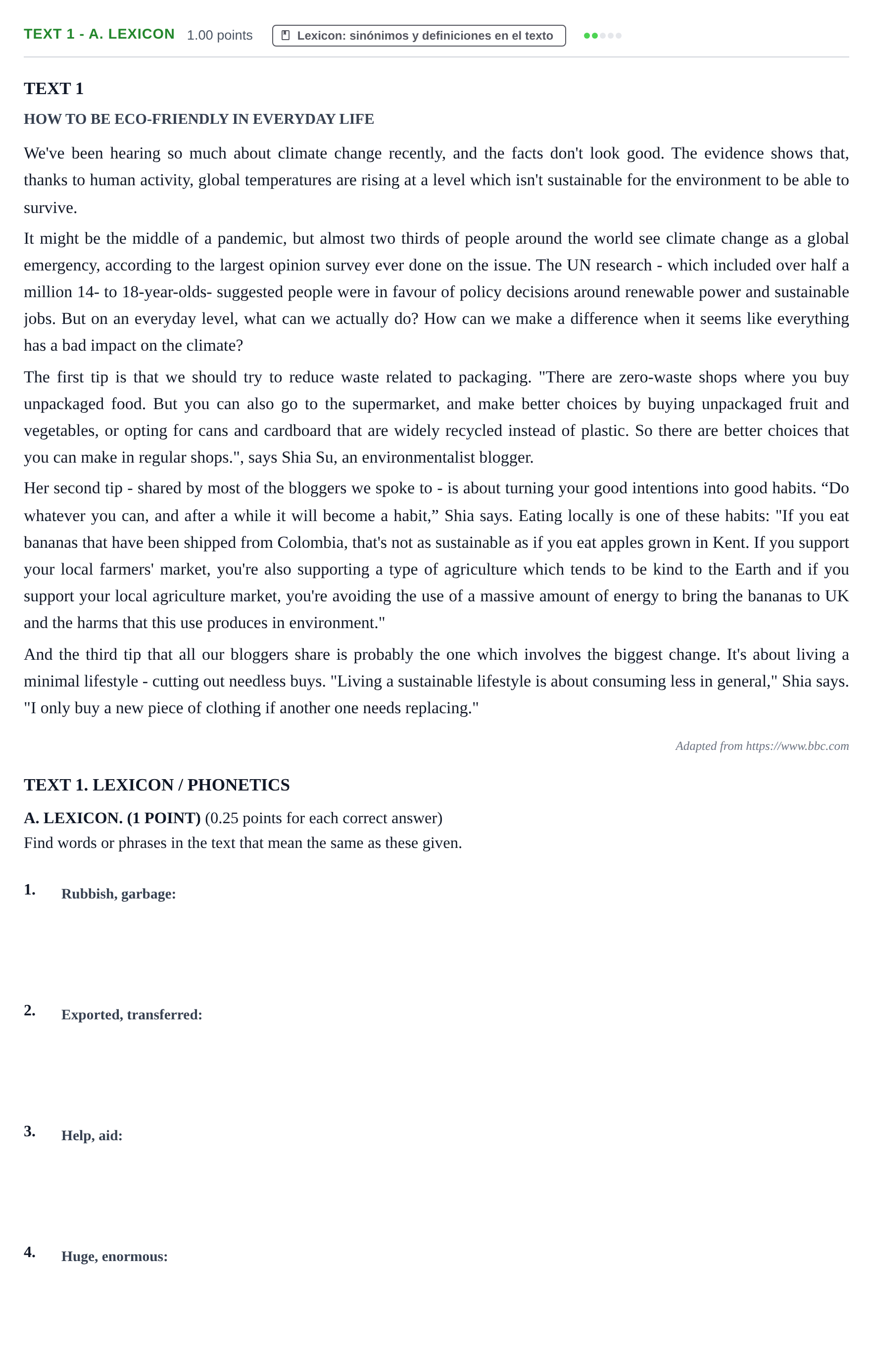 Enunciado: Ejercicio Text 1 - A. Lexicon · Inglés PAU Castilla-La Mancha Ordinaria (Humanidades, CC.SS. y Artes) 2021