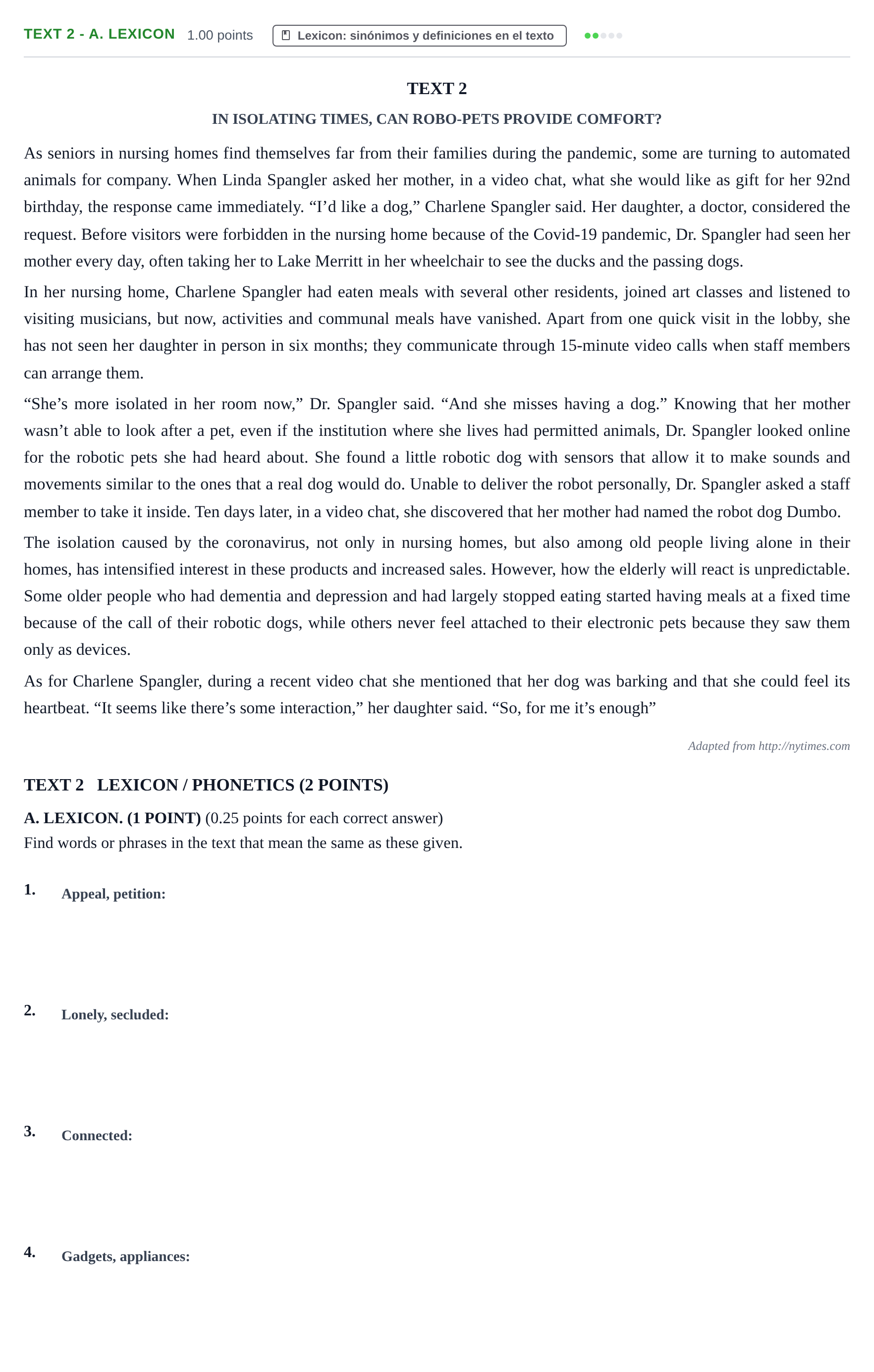 Enunciado: Ejercicio Text 2 - A. Lexicon · Inglés PAU Castilla-La Mancha Ordinaria (Humanidades, CC.SS. y Artes) 2021
