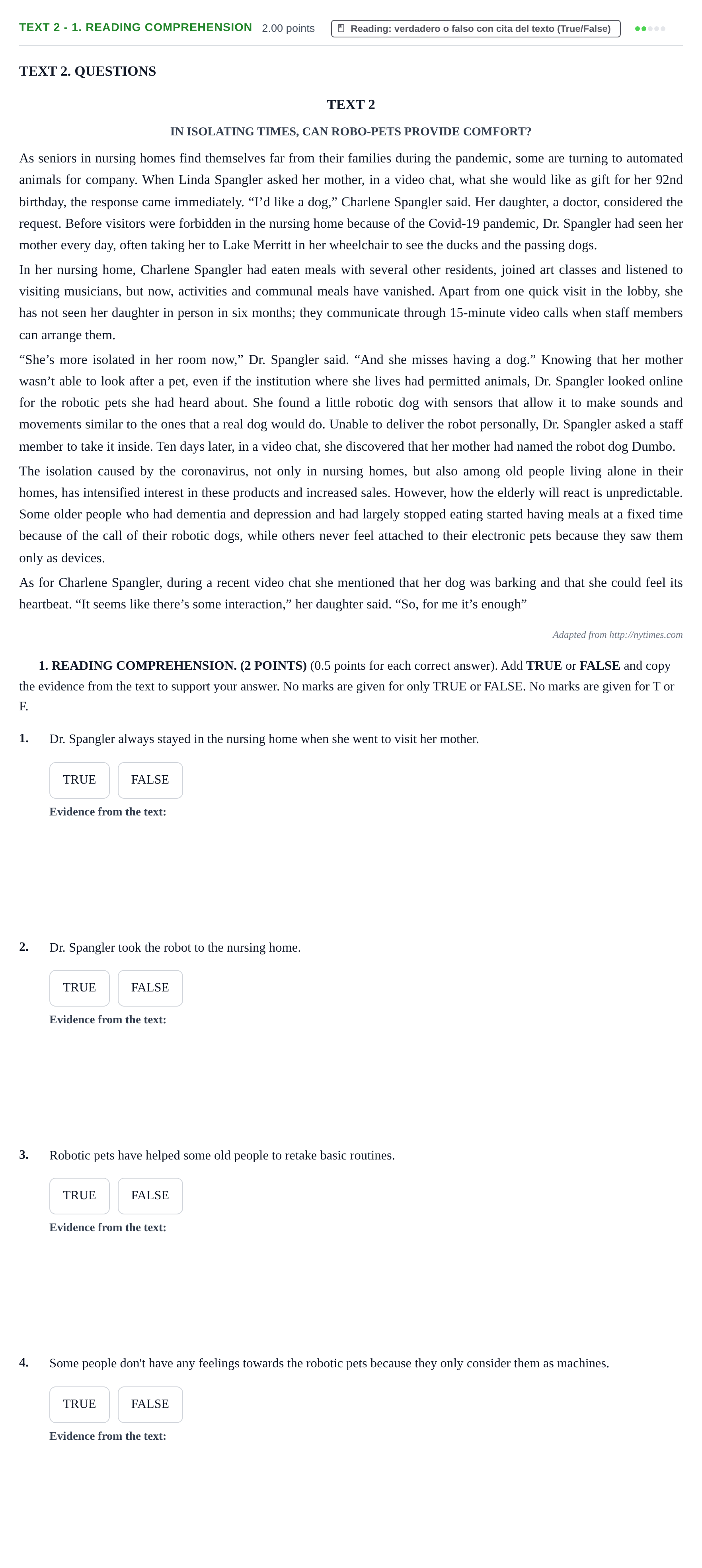 Enunciado: Ejercicio Text 2 - 1. Reading Comprehension · Inglés PAU Castilla-La Mancha Ordinaria (Humanidades, CC.SS. y Artes) 2021