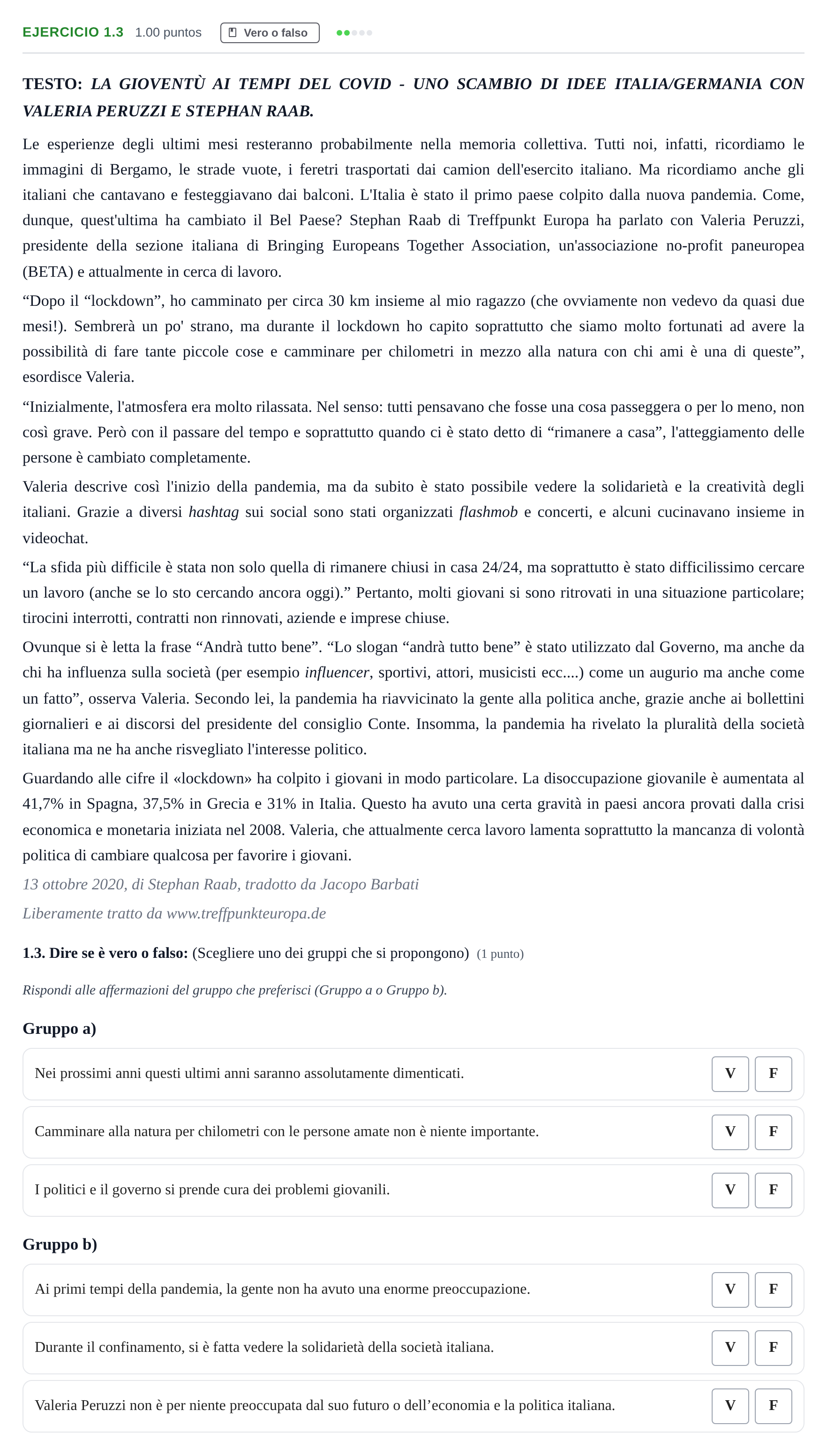 Enunciado: Ejercicio 1.3 · Italiano PAU Castilla-La Mancha Ordinaria 2021