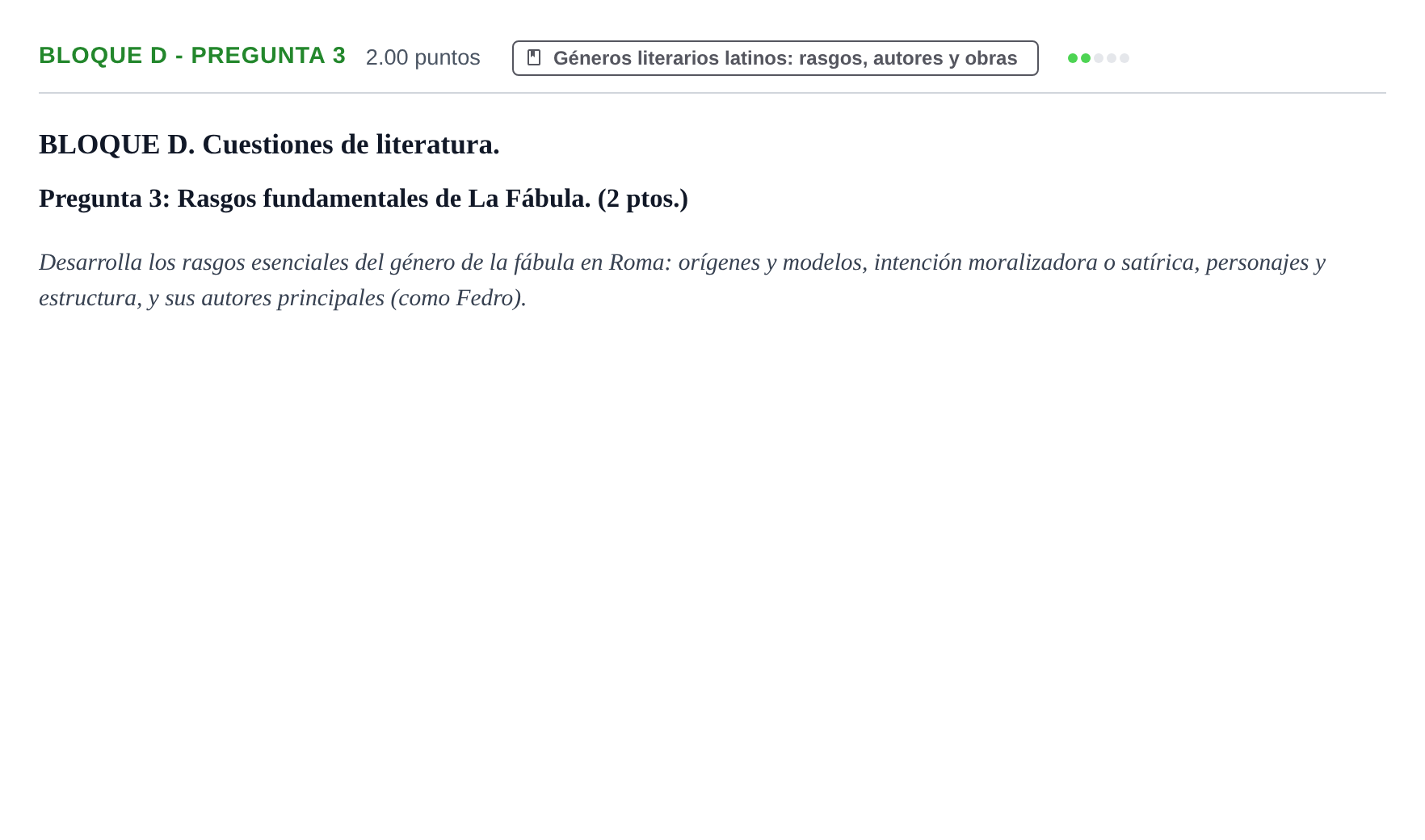 Enunciado: Bloque D - Pregunta 3 · Latín II PAU Castilla-La Mancha Ordinaria 2021