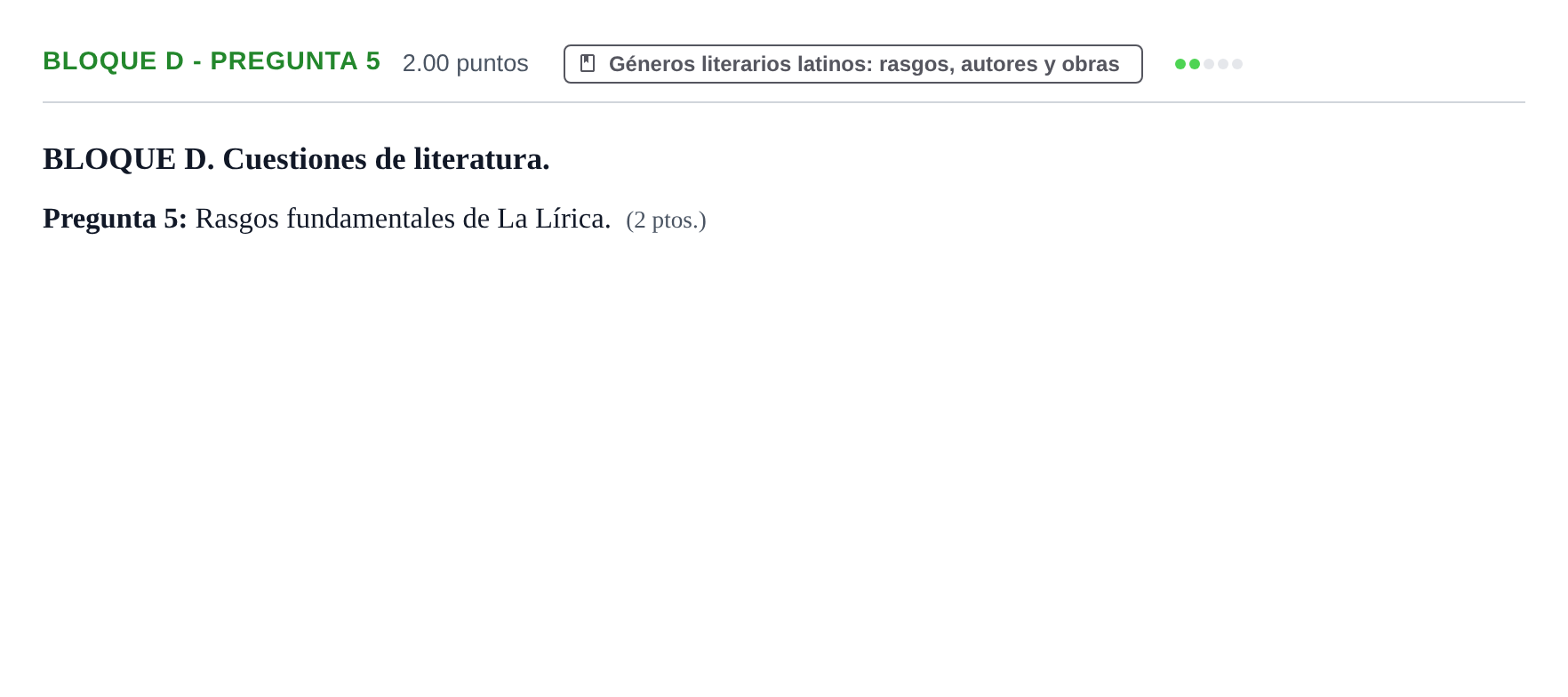 Enunciado: Bloque D - Pregunta 5 · Latín II PAU Castilla-La Mancha Ordinaria 2021