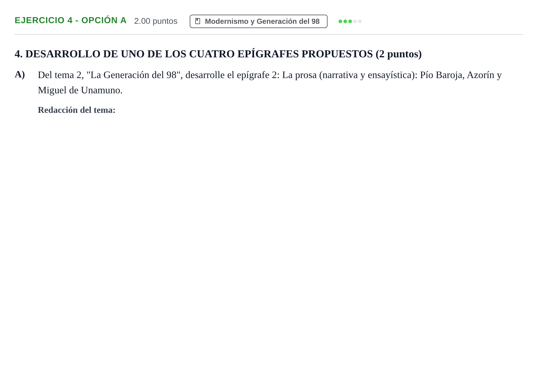 Enunciado: Ejercicio 4 - Opción A · Lengua Castellana y Literatura II PAU Castilla-La Mancha Extraordinaria 2021