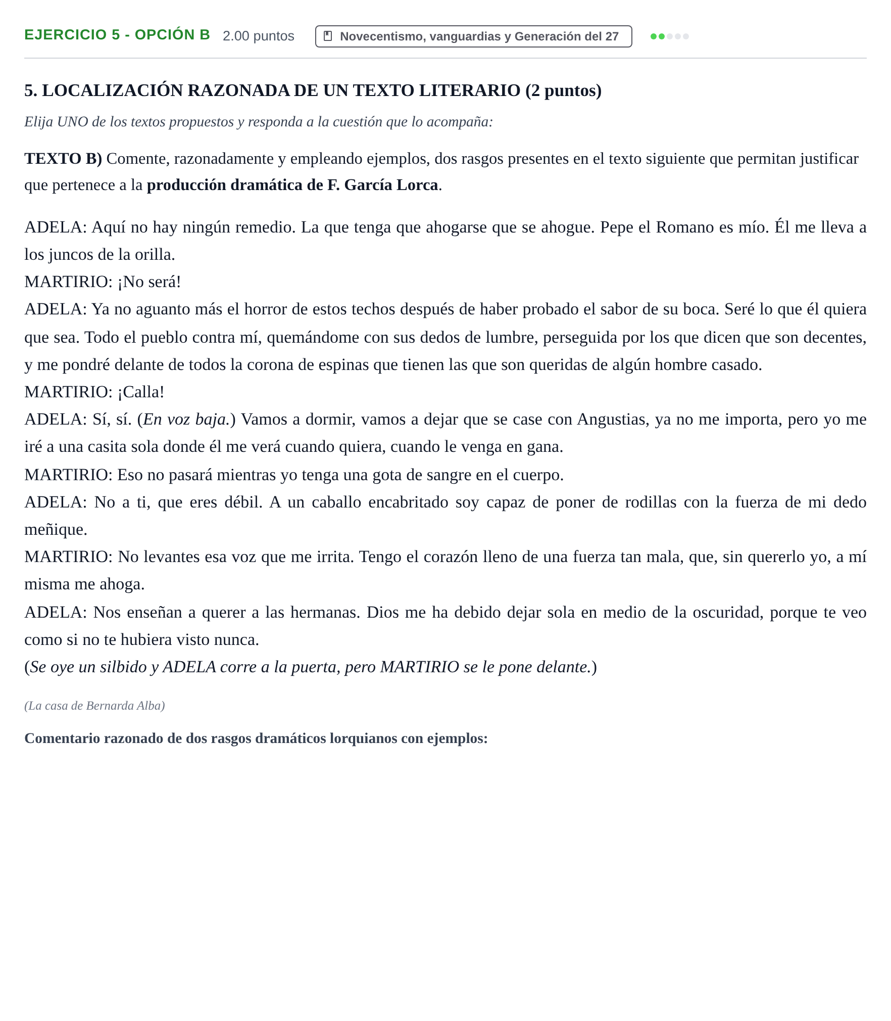 Enunciado: Ejercicio 5 - Opción B · Lengua Castellana y Literatura II PAU Castilla-La Mancha Extraordinaria 2021