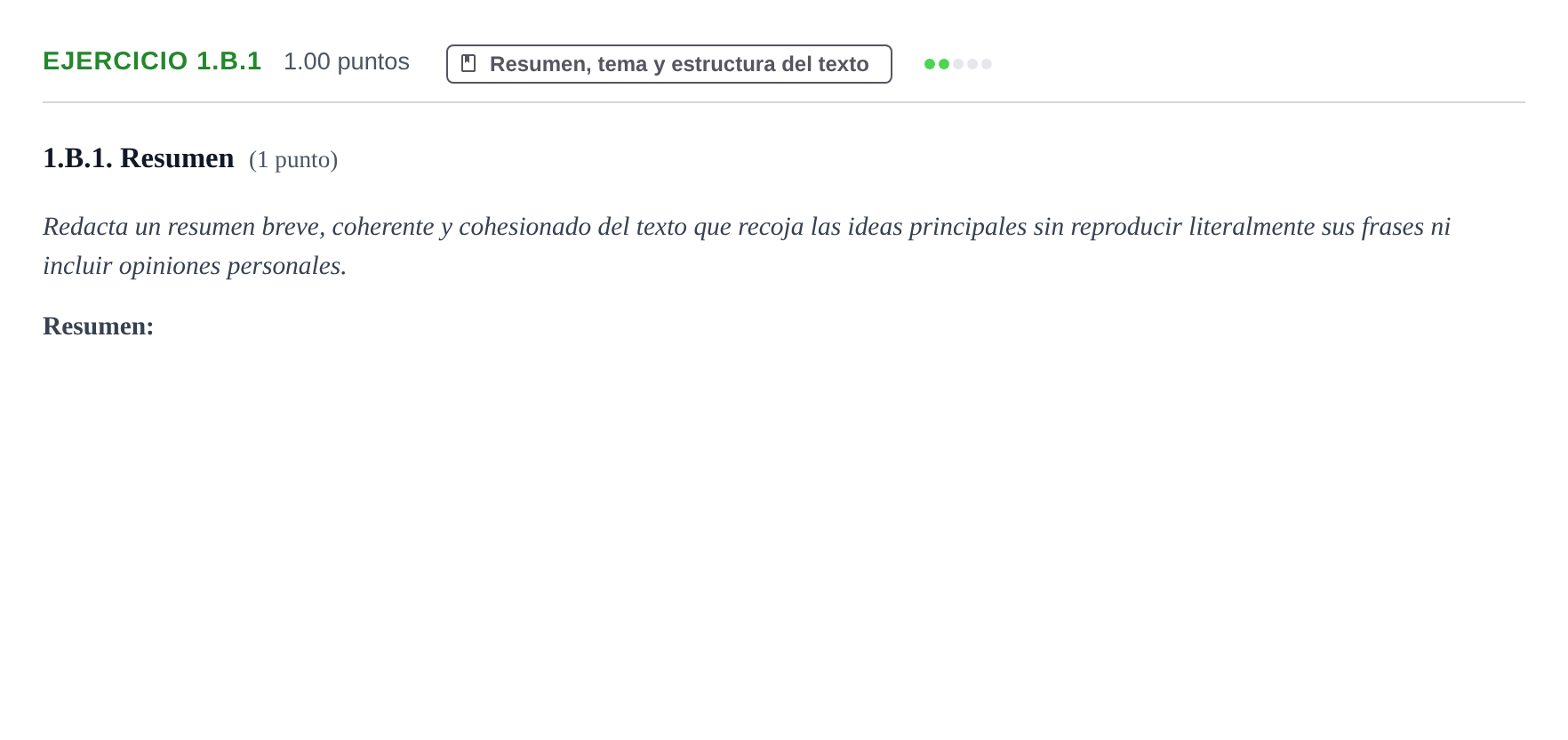 Enunciado: Ejercicio 1.B.1 · Lengua Castellana y Literatura II PAU Castilla-La Mancha Ordinaria (Ciencias) 2021