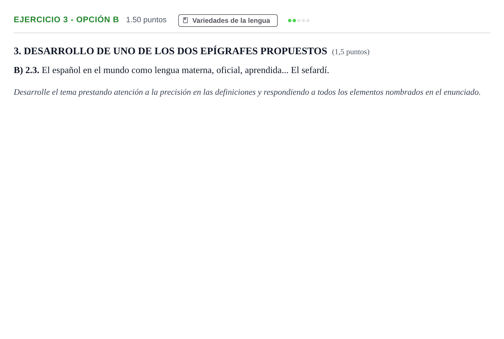 Enunciado: Ejercicio 3 - Opción B · Lengua Castellana y Literatura II PAU Castilla-La Mancha Ordinaria (Ciencias) 2021