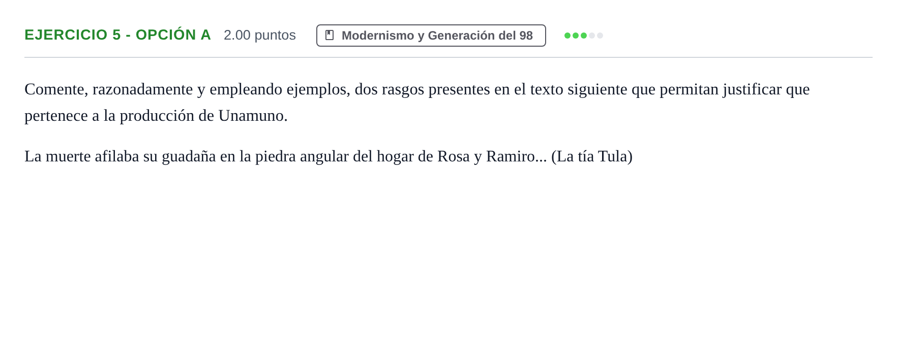 Enunciado: Ejercicio 5 - Opción A · Lengua Castellana y Literatura II PAU Castilla-La Mancha Ordinaria (Ciencias) 2021