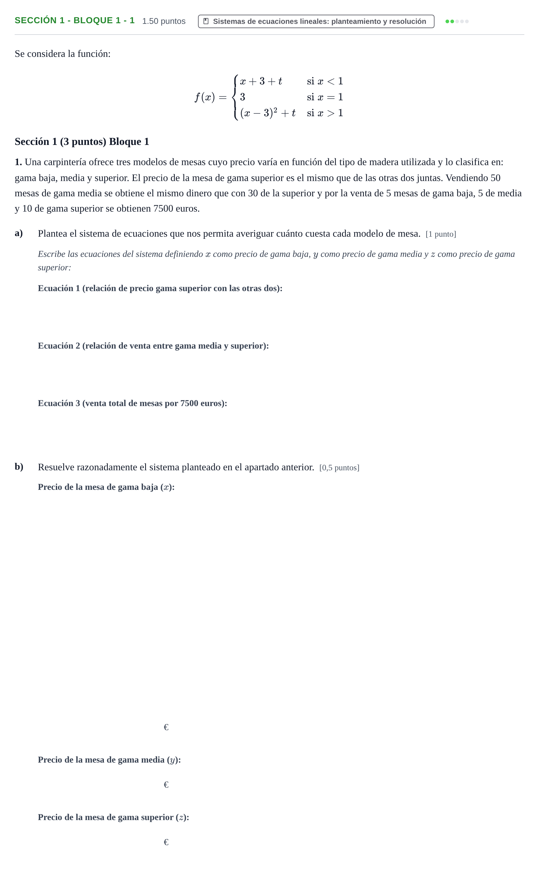 Enunciado: Ejercicio Sección 1 - Bloque 1 - 1 · Matemáticas aplicadas a las Ciencias Sociales II PAU Castilla-La Mancha Extraordinaria 2021