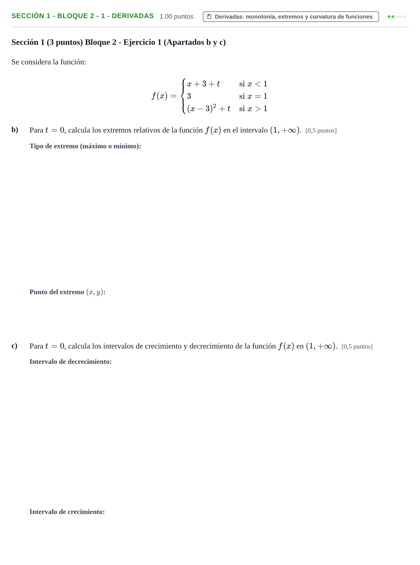 Enunciado: Ejercicio Sección 1 - Bloque 2 - 1 - Derivadas · Matemáticas aplicadas a las Ciencias Sociales II PAU Castilla-La Mancha Extraordinaria 2021