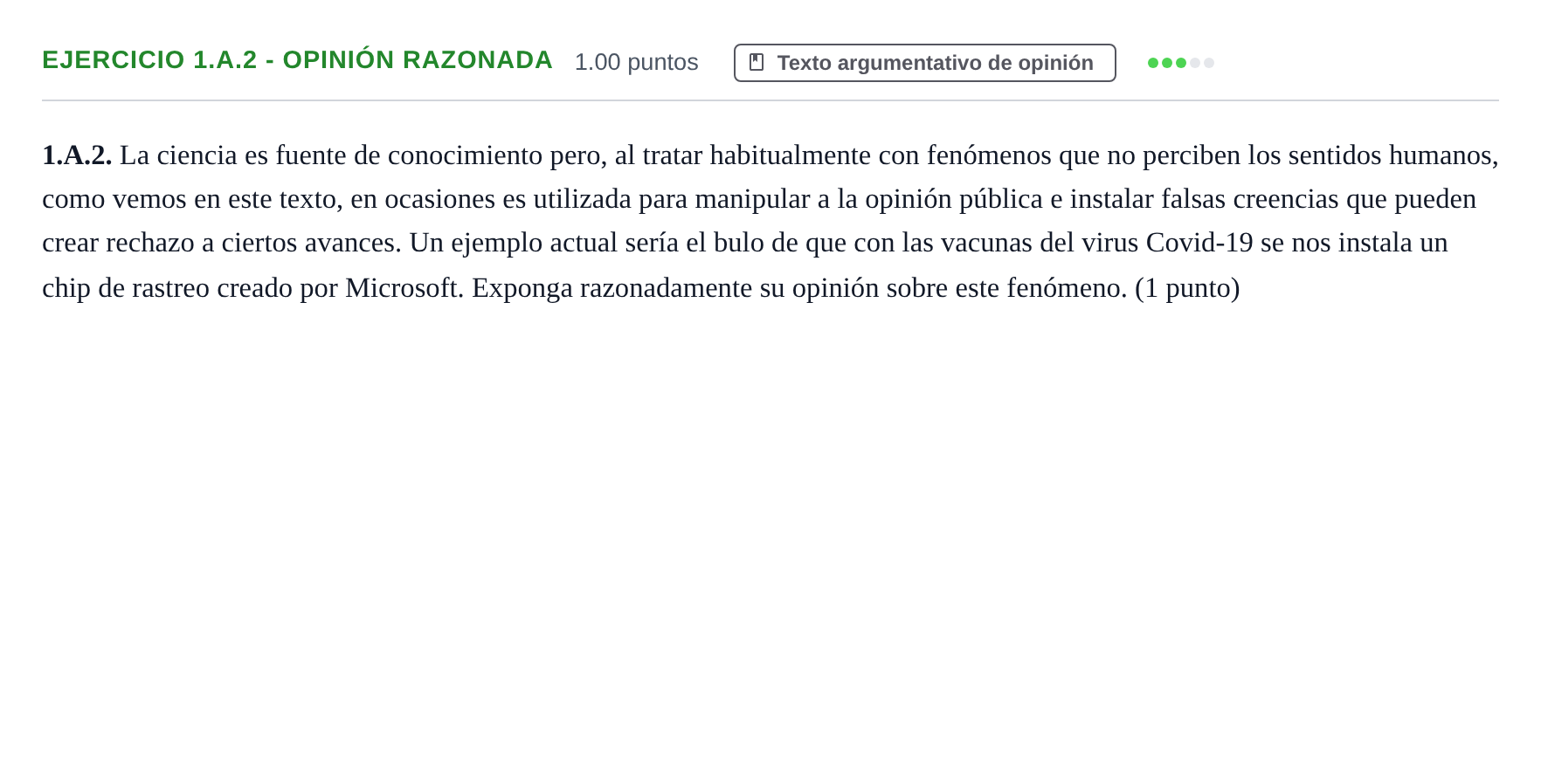 Enunciado: Ejercicio 1.A.2 - Opinión razonada · Lengua Castellana y Literatura II PAU Castilla-La Mancha Ordinaria (Humanidades, CC.SS. y Artes) 2021