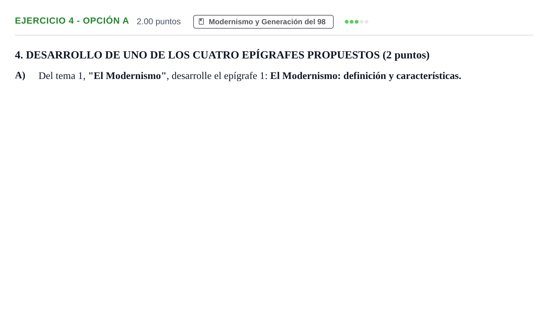 Enunciado: Ejercicio 4 - Opción A · Lengua Castellana y Literatura II PAU Castilla-La Mancha Ordinaria (Humanidades, CC.SS. y Artes) 2021