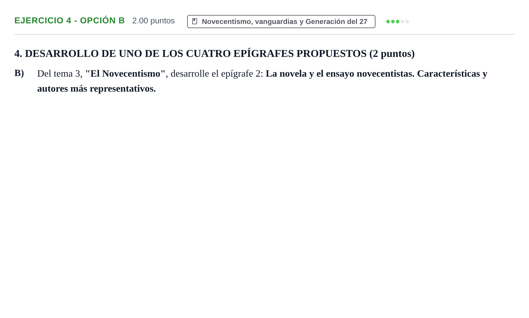 Enunciado: Ejercicio 4 - Opción B · Lengua Castellana y Literatura II PAU Castilla-La Mancha Ordinaria (Humanidades, CC.SS. y Artes) 2021