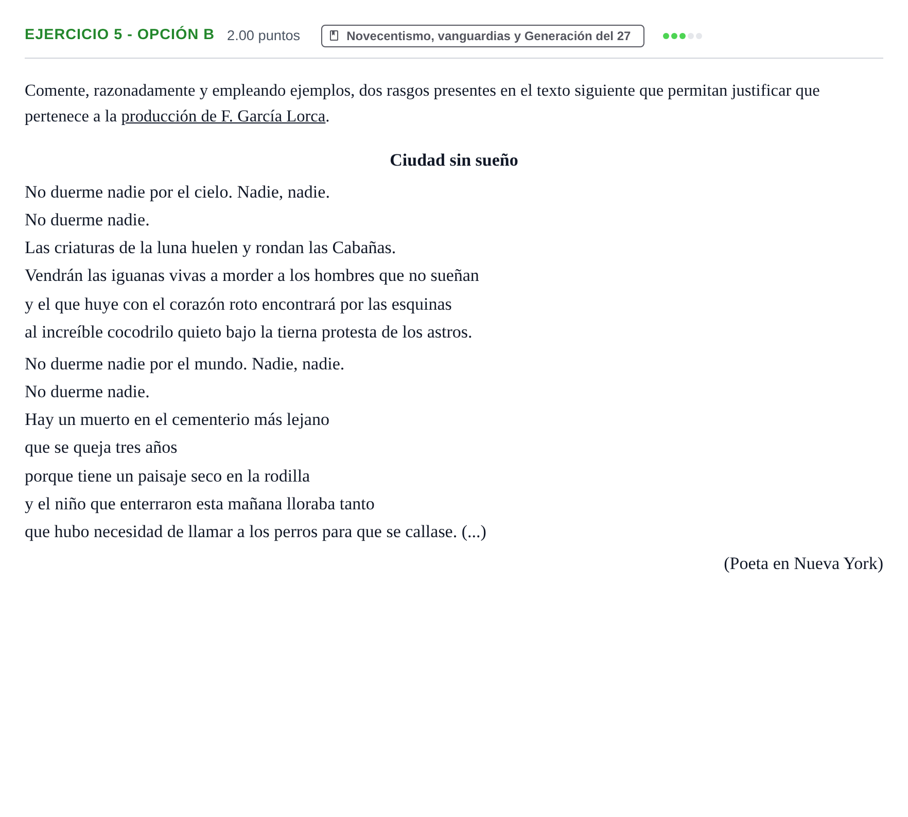 Enunciado: Ejercicio 5 - Opción B · Lengua Castellana y Literatura II PAU Castilla-La Mancha Ordinaria (Humanidades, CC.SS. y Artes) 2021