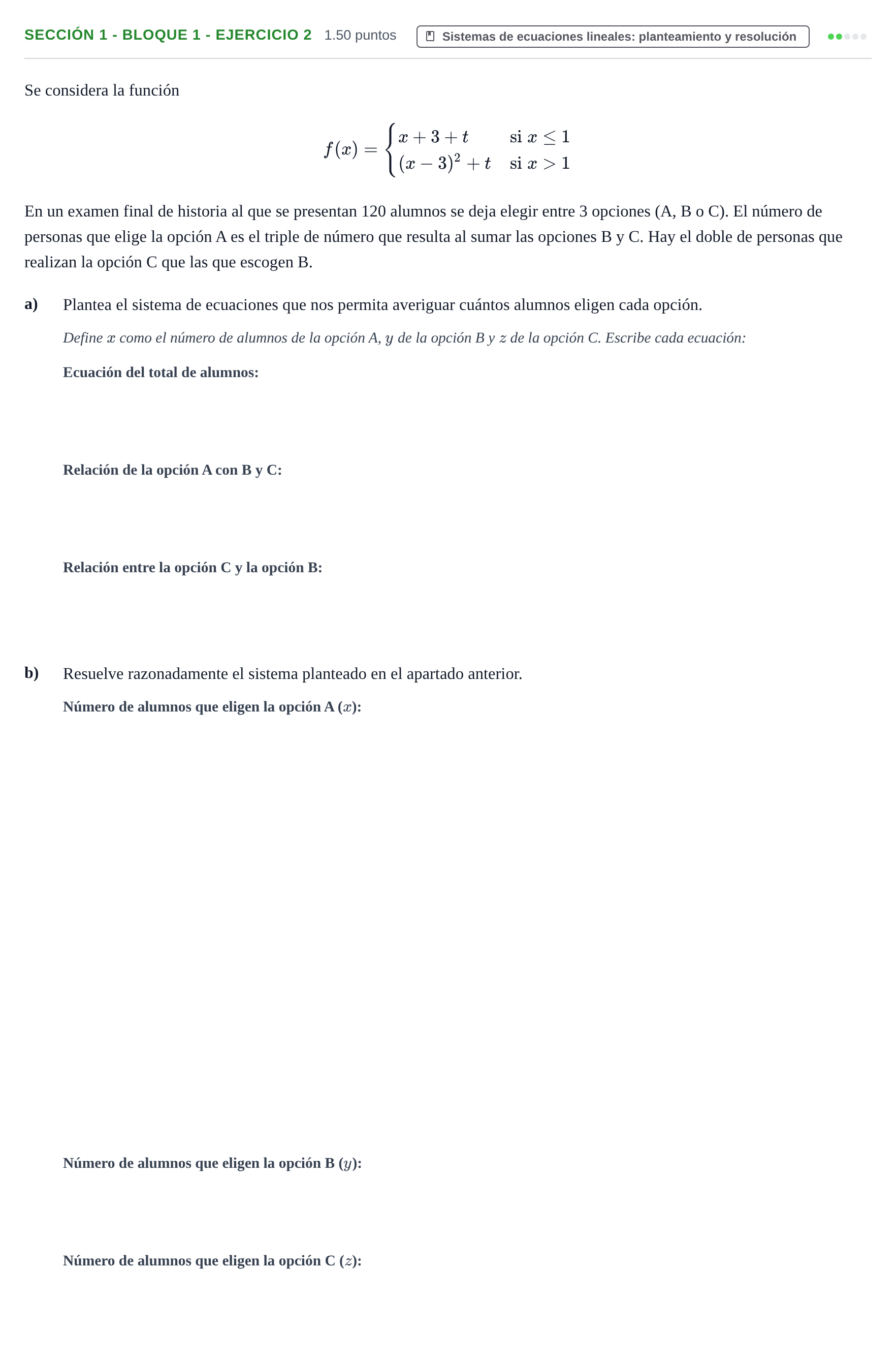 Enunciado: Ejercicio Sección 1 - Bloque 1 - Ejercicio 2 · Matemáticas aplicadas a las Ciencias Sociales II PAU Castilla-La Mancha Ordinaria 2021