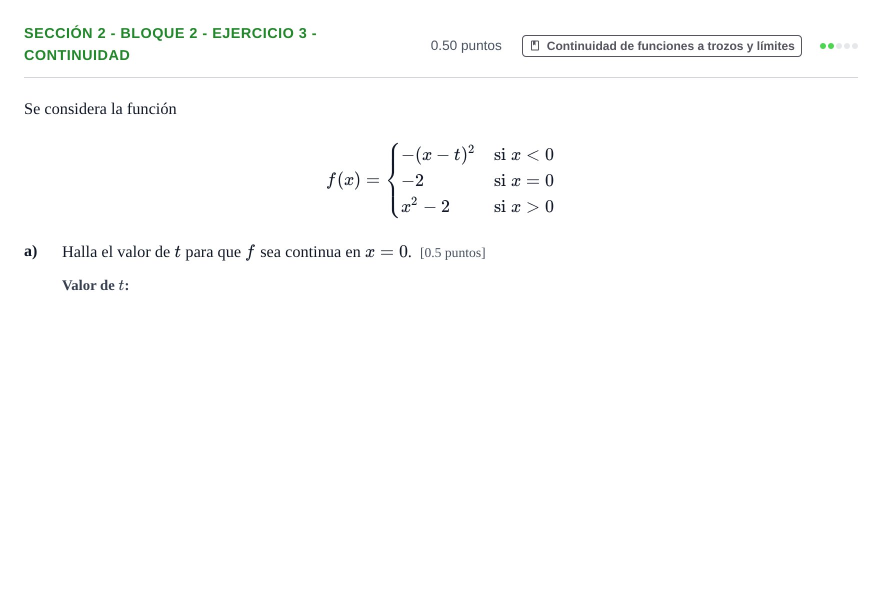 Enunciado: Ejercicio Sección 2 - Bloque 2 - Ejercicio 3 - Continuidad · Matemáticas aplicadas a las Ciencias Sociales II PAU Castilla-La Mancha Ordinaria 2021