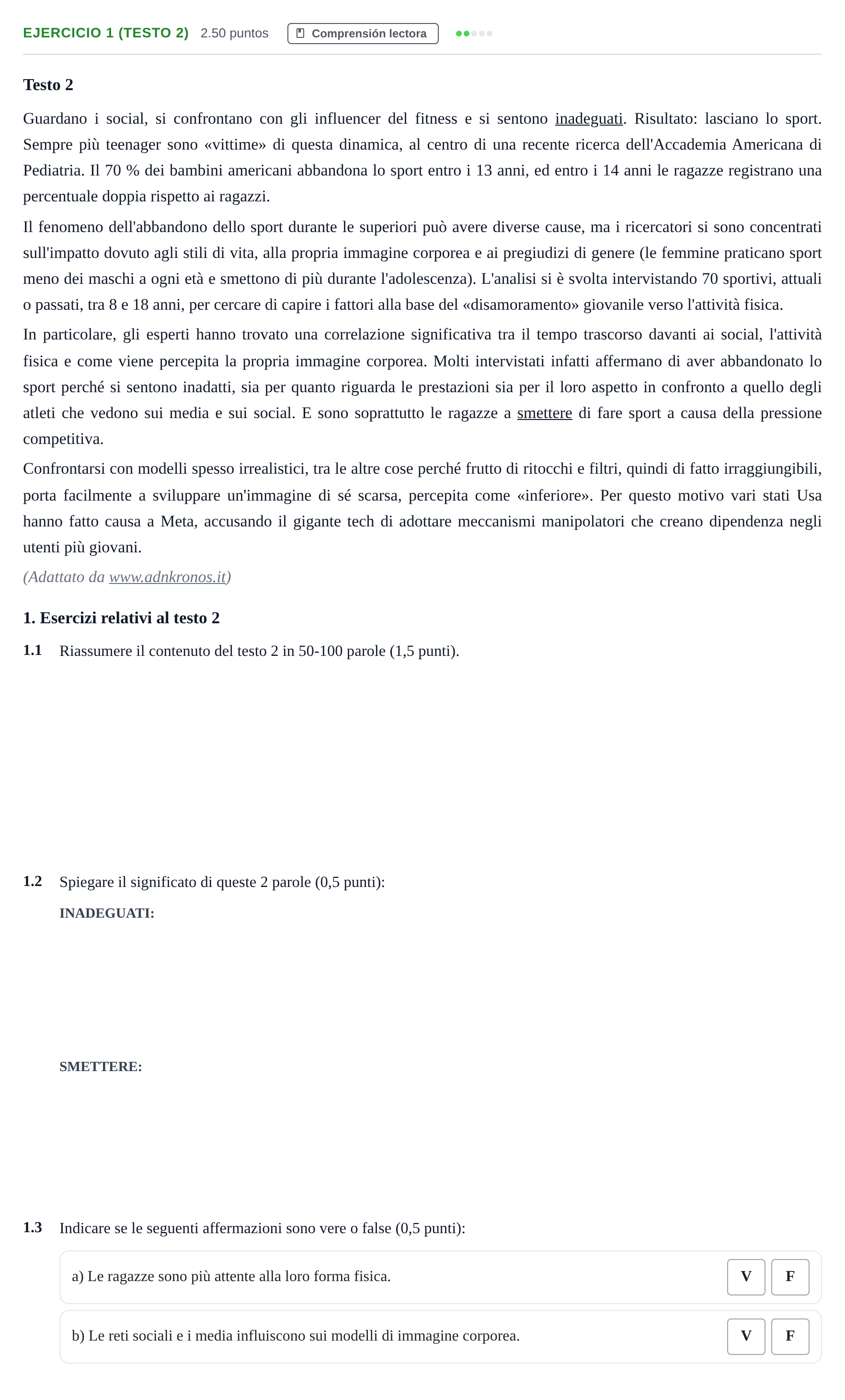 Enunciado: Ejercicio 1 (Testo 2) · Italiano PAU Andalucía Extraordinaria Reserva 2024