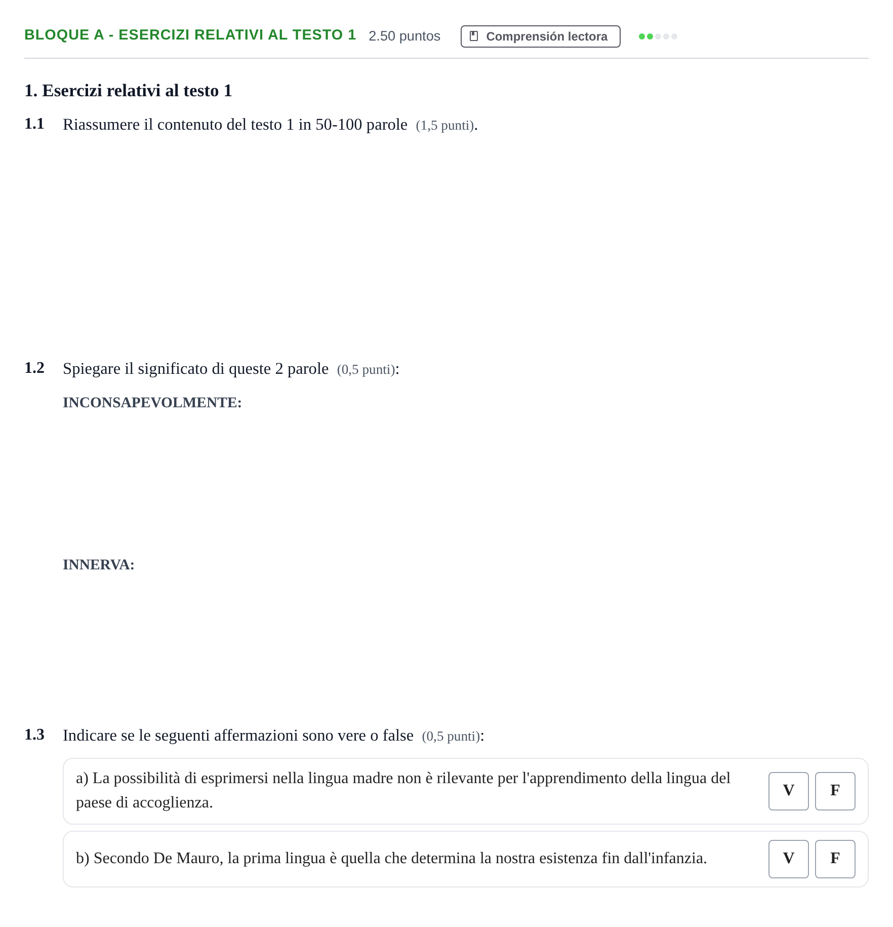 Enunciado: Bloque A - Esercizi relativi al testo 1 · Italiano PAU Andalucía Extraordinaria Titular (Acceso) 2024
