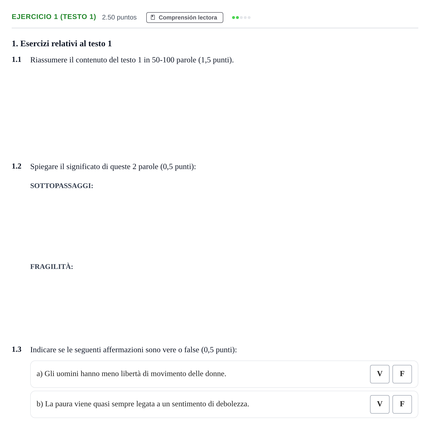 Enunciado: Ejercicio 1 (Testo 1) · Italiano PAU Andalucía Extraordinaria Titular (Admisión) 2024
