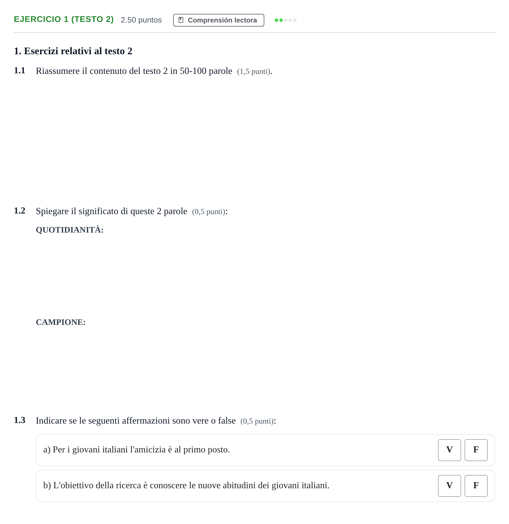 Enunciado: Ejercicio 1 (Testo 2) · Italiano PAU Andalucía Extraordinaria Titular (Admisión) 2024
