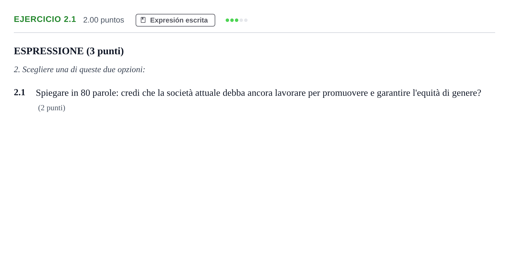 Enunciado: Ejercicio 2.1 · Italiano PAU Andalucía Extraordinaria Titular (Admisión) 2024
