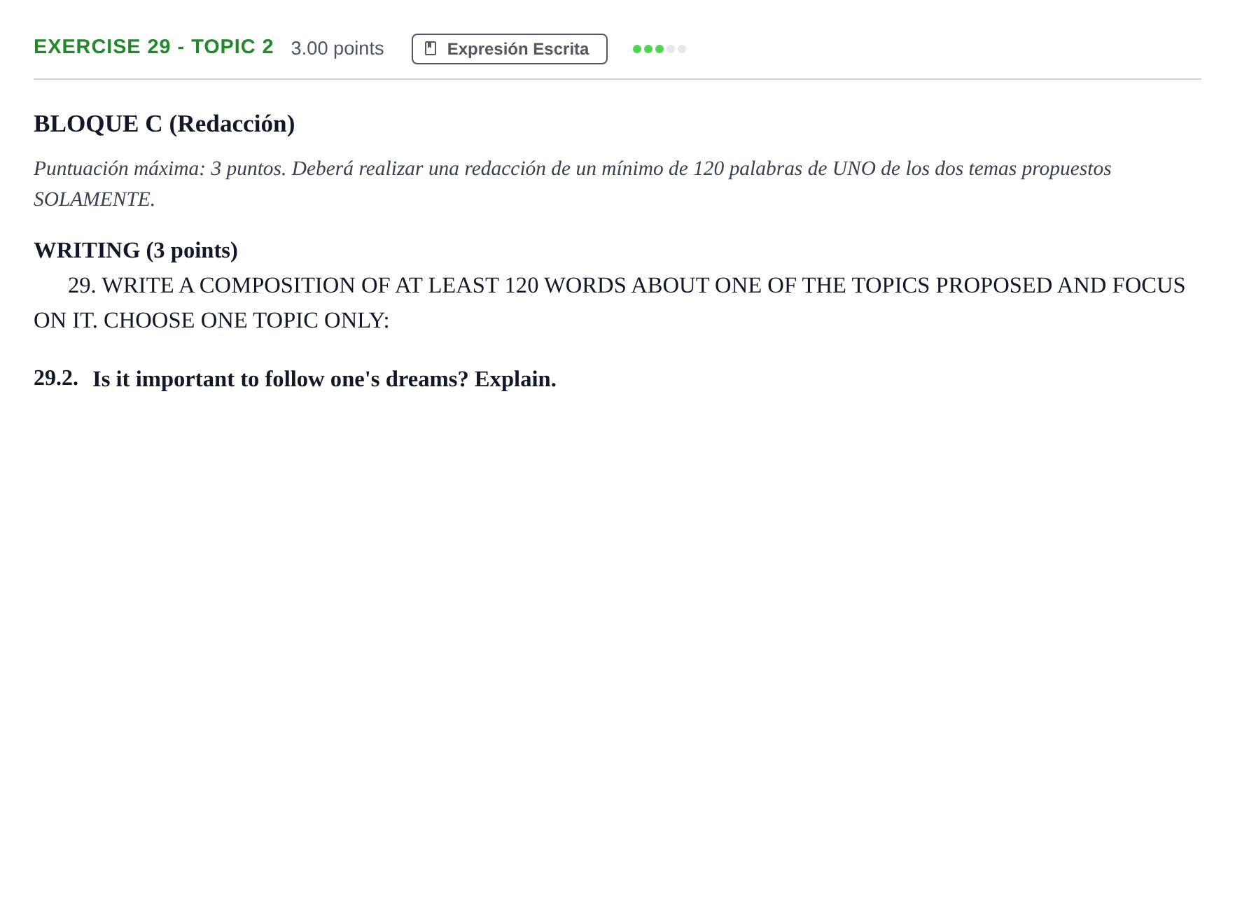 Enunciado: Ejercicio 29 - Topic 2 · Inglés PAU Andalucía Extraordinaria Titular (Admisión) 2024